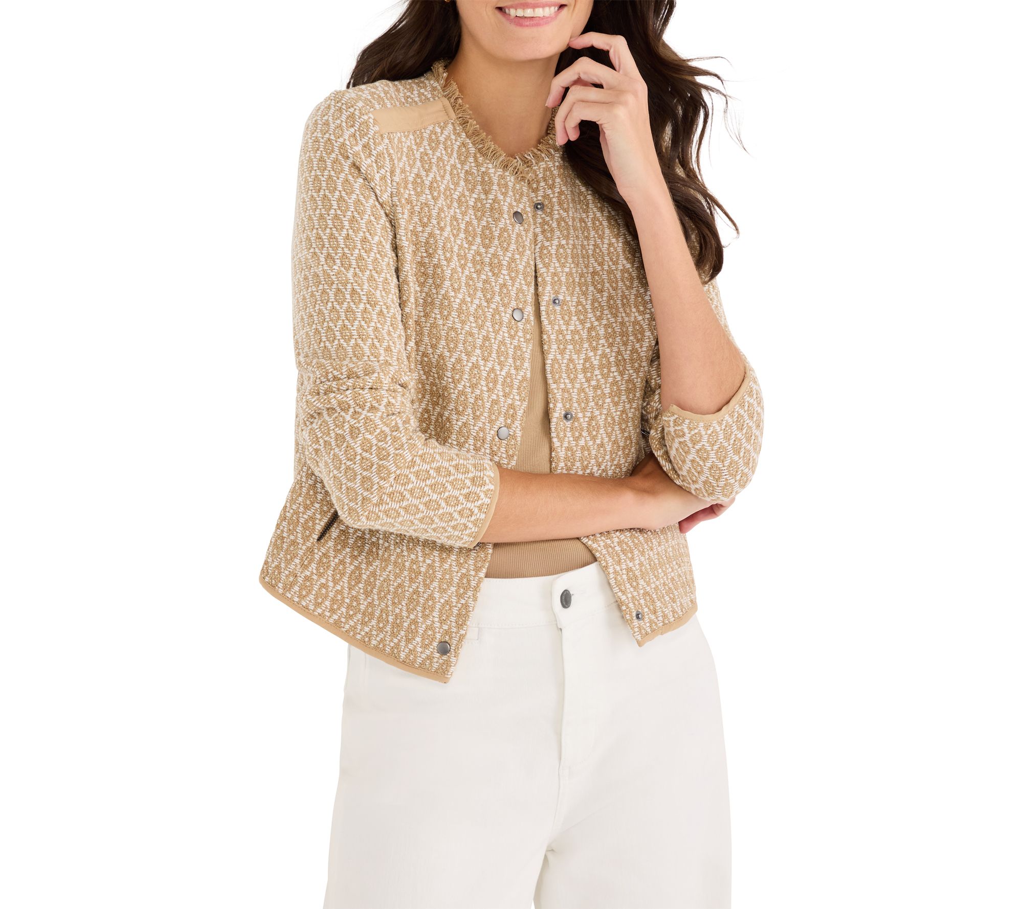 NIC+ZOE Brocade Fringe Knit Jacket