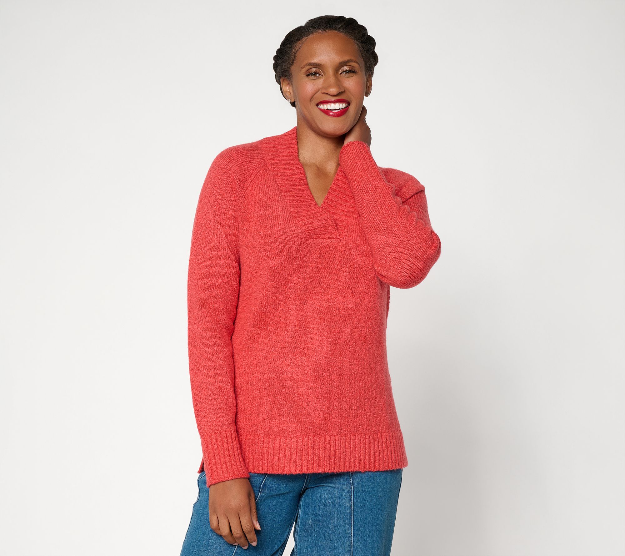  Belle by Kim Gravel Cozy Crush Crossover V Neck Sweater