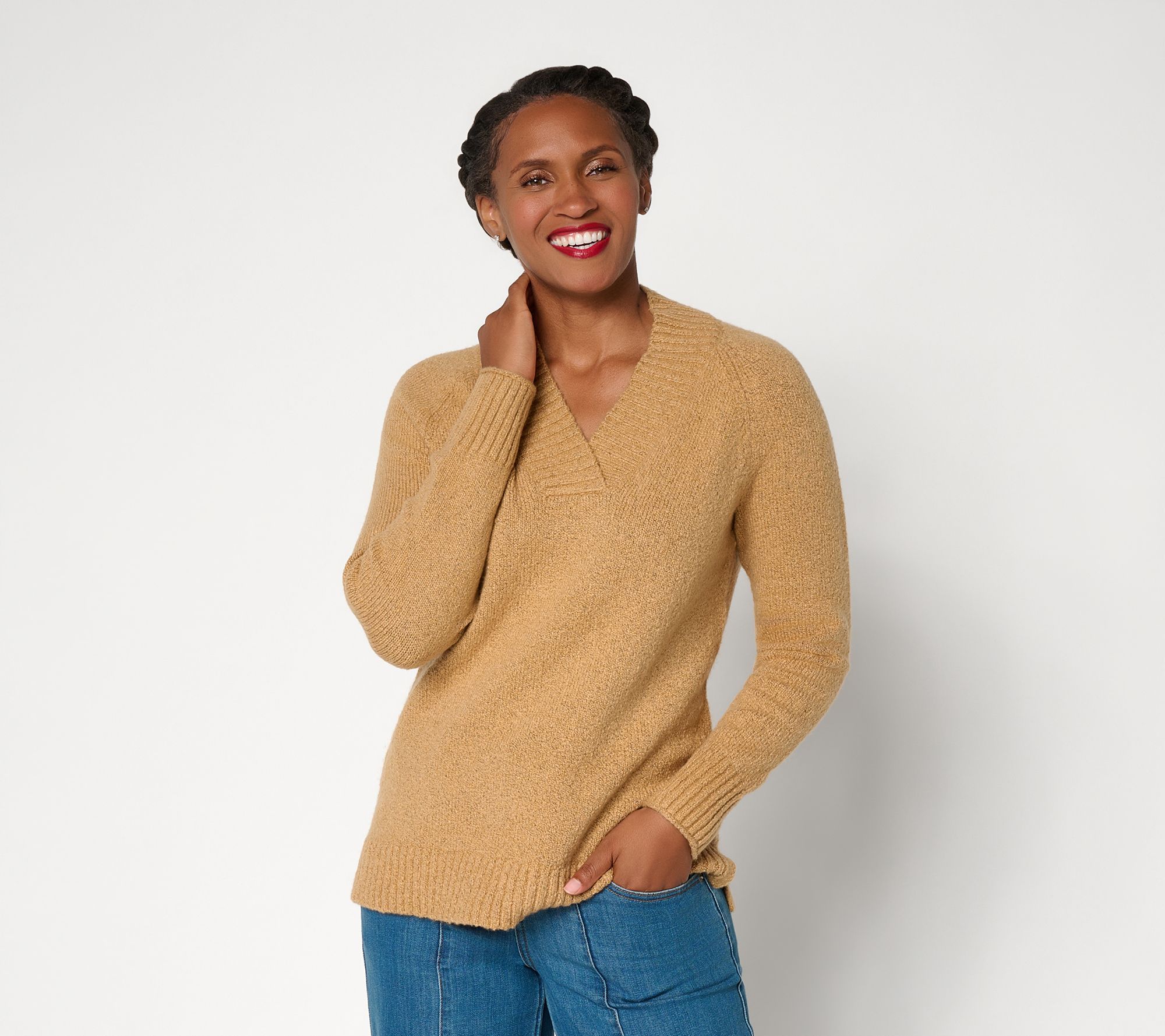 Belle by Kim Gravel Cozy Crush Crossover V Neck Sweater