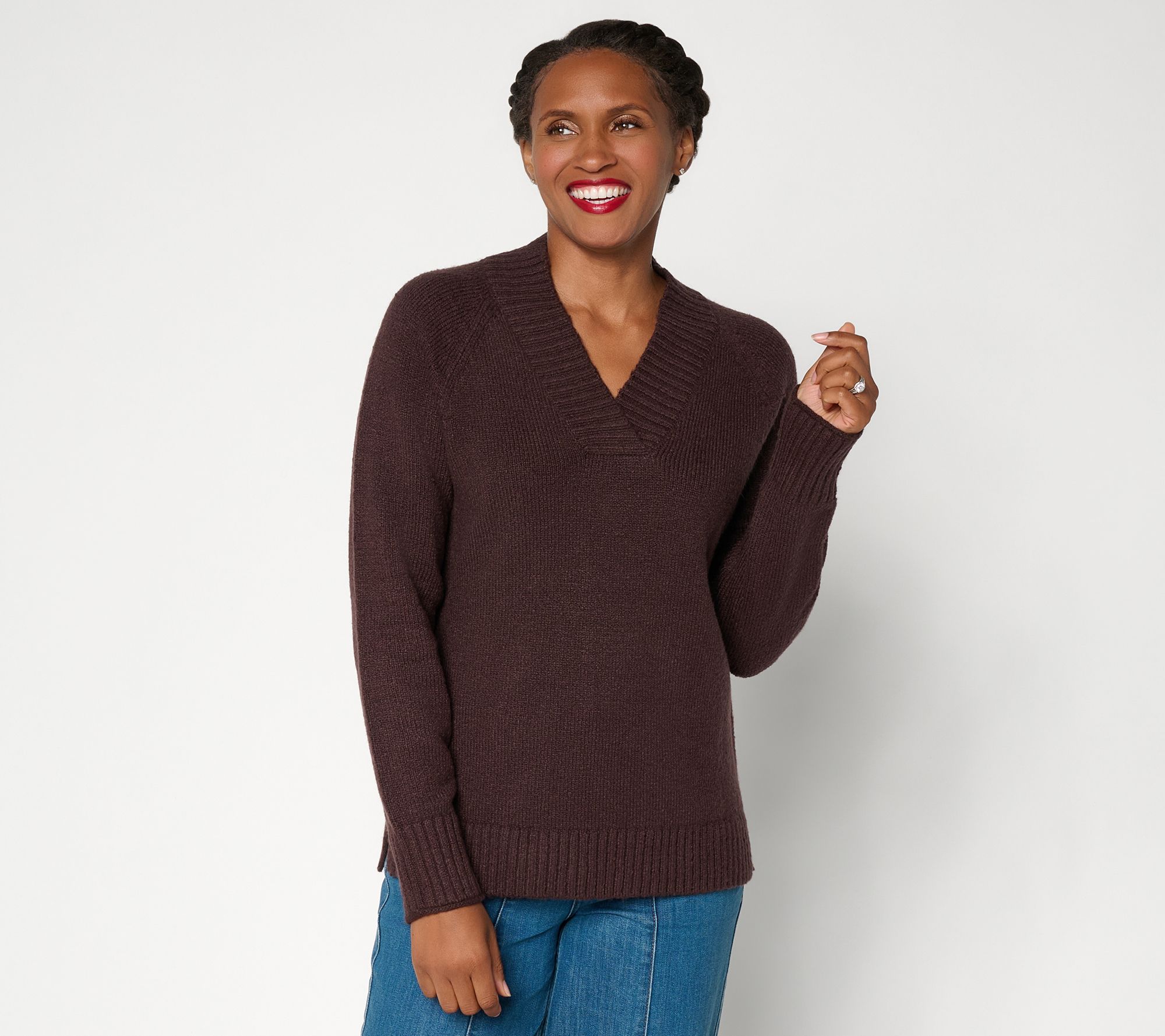 Belle by Kim Gravel Cozy Crush Crossover V Neck Sweater