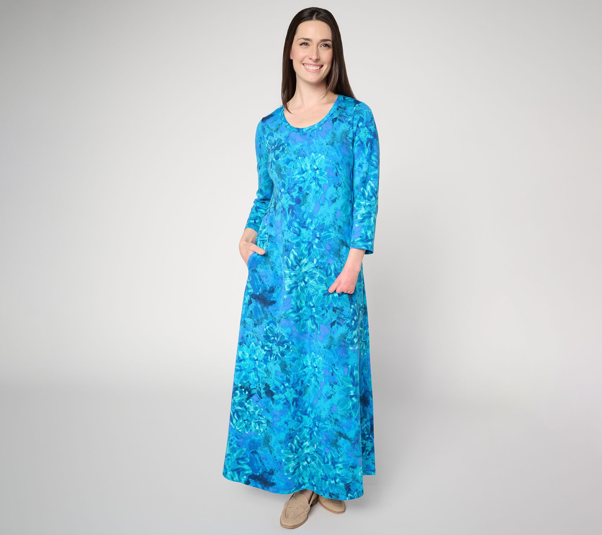 "As Is" Susan Graver Weekend Petite Printed Comfy Cotton Maxi Dress
