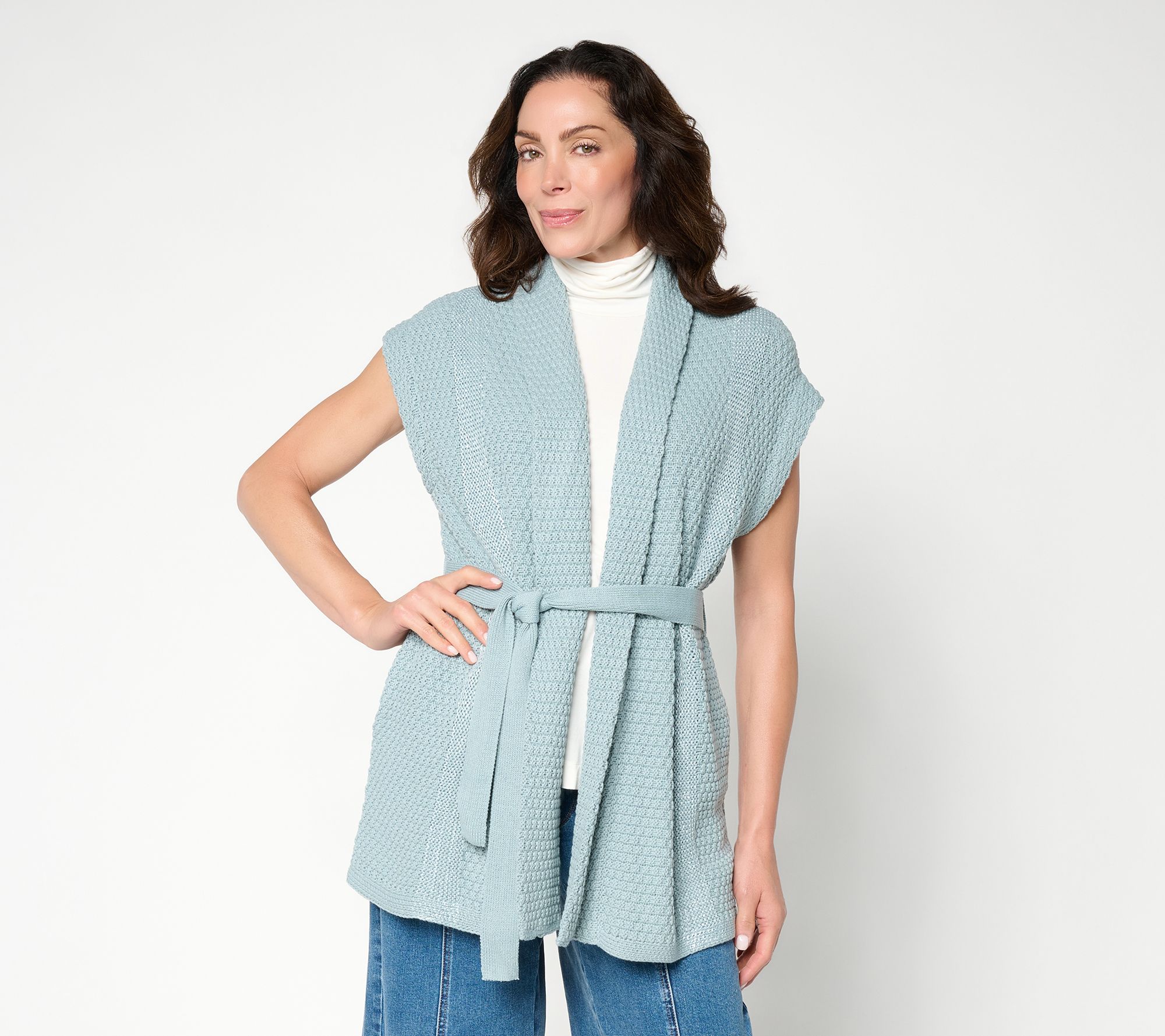  Martha Stewart Signature Sleeveless Sweater Cardigan w Belt