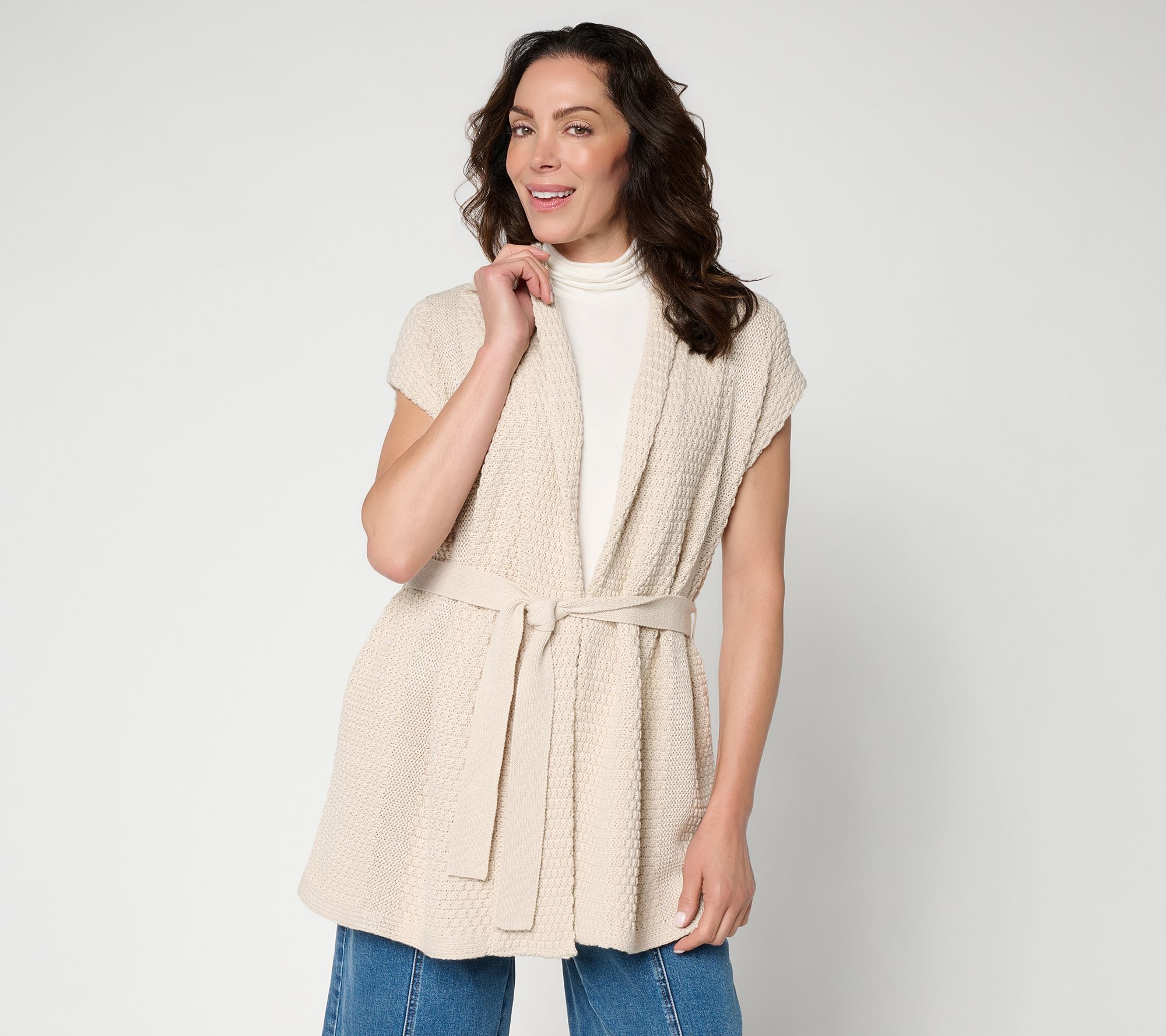 Martha Stewart Signature Sleeveless Sweater Cardigan w Belt