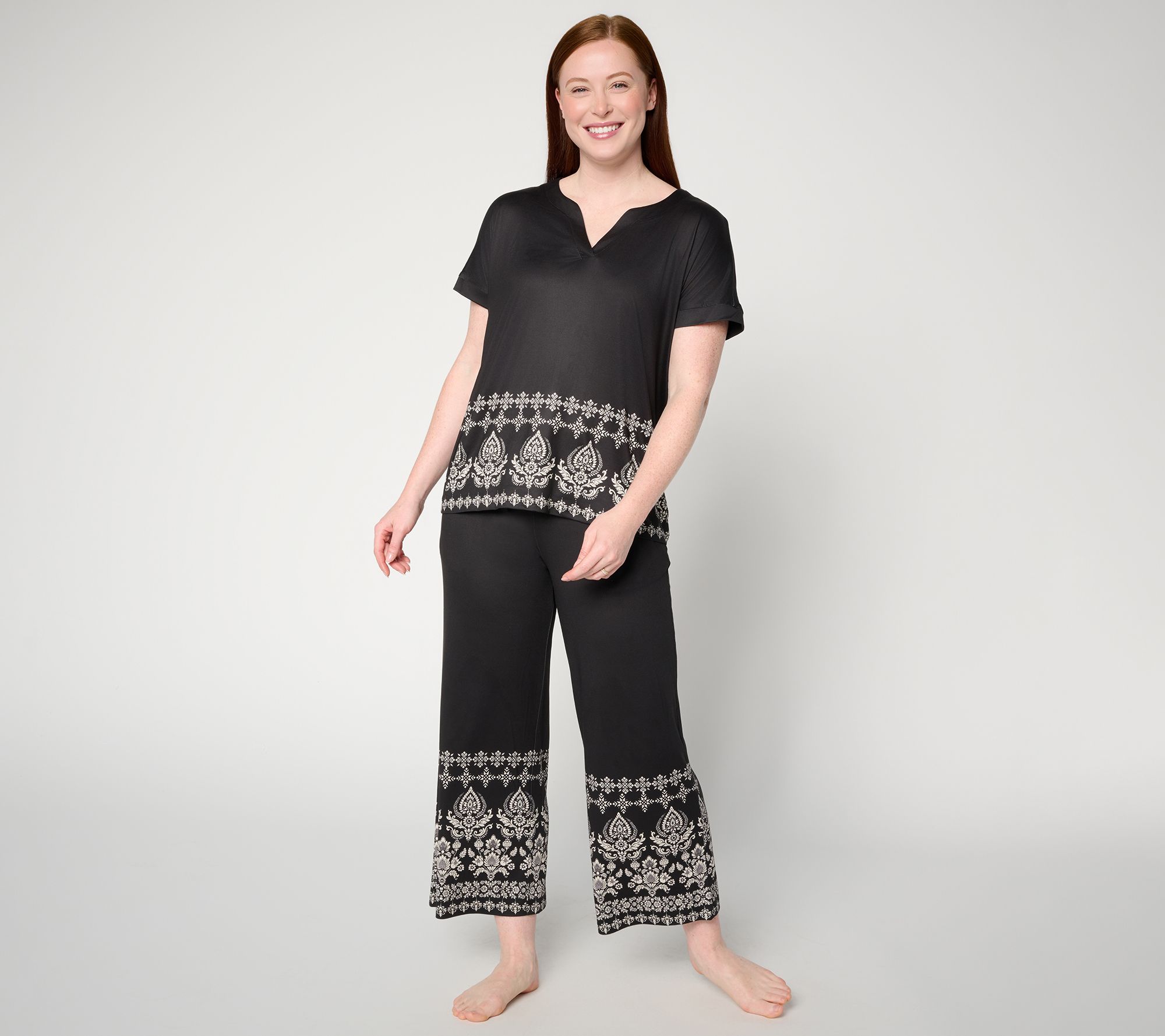 "As Is" MUK LUKS Cloud Knit Relaxed Tee with Cropped Pant Lounge Set