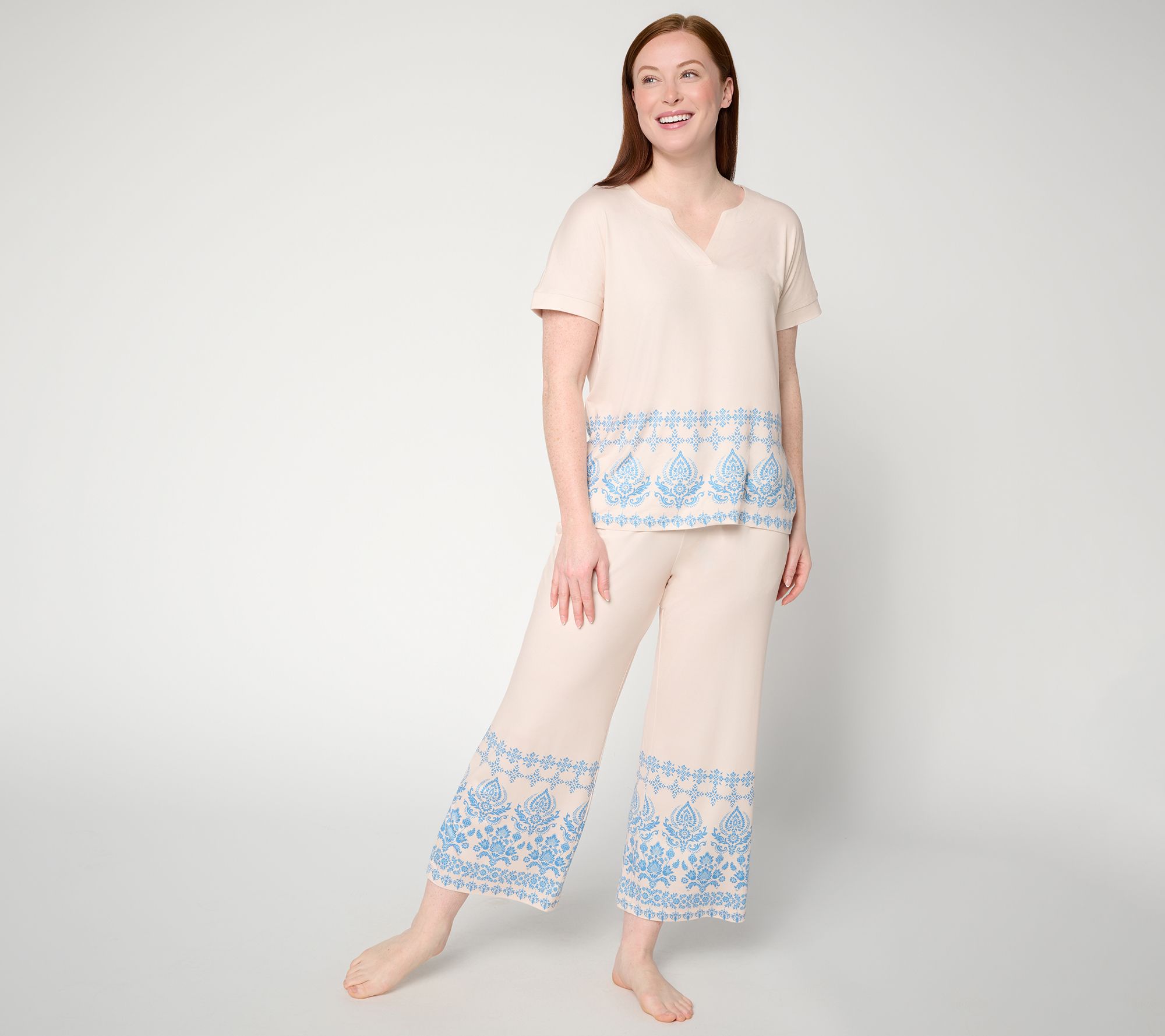 "As Is" MUK LUKS Cloud Knit Relaxed Tee with Cropped Pant Lounge Set
