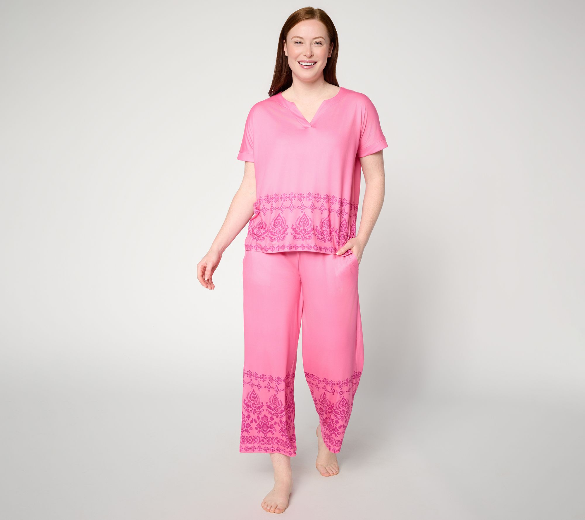 "As Is" MUK LUKS Cloud Knit Relaxed Tee with Cropped Pant Lounge Set