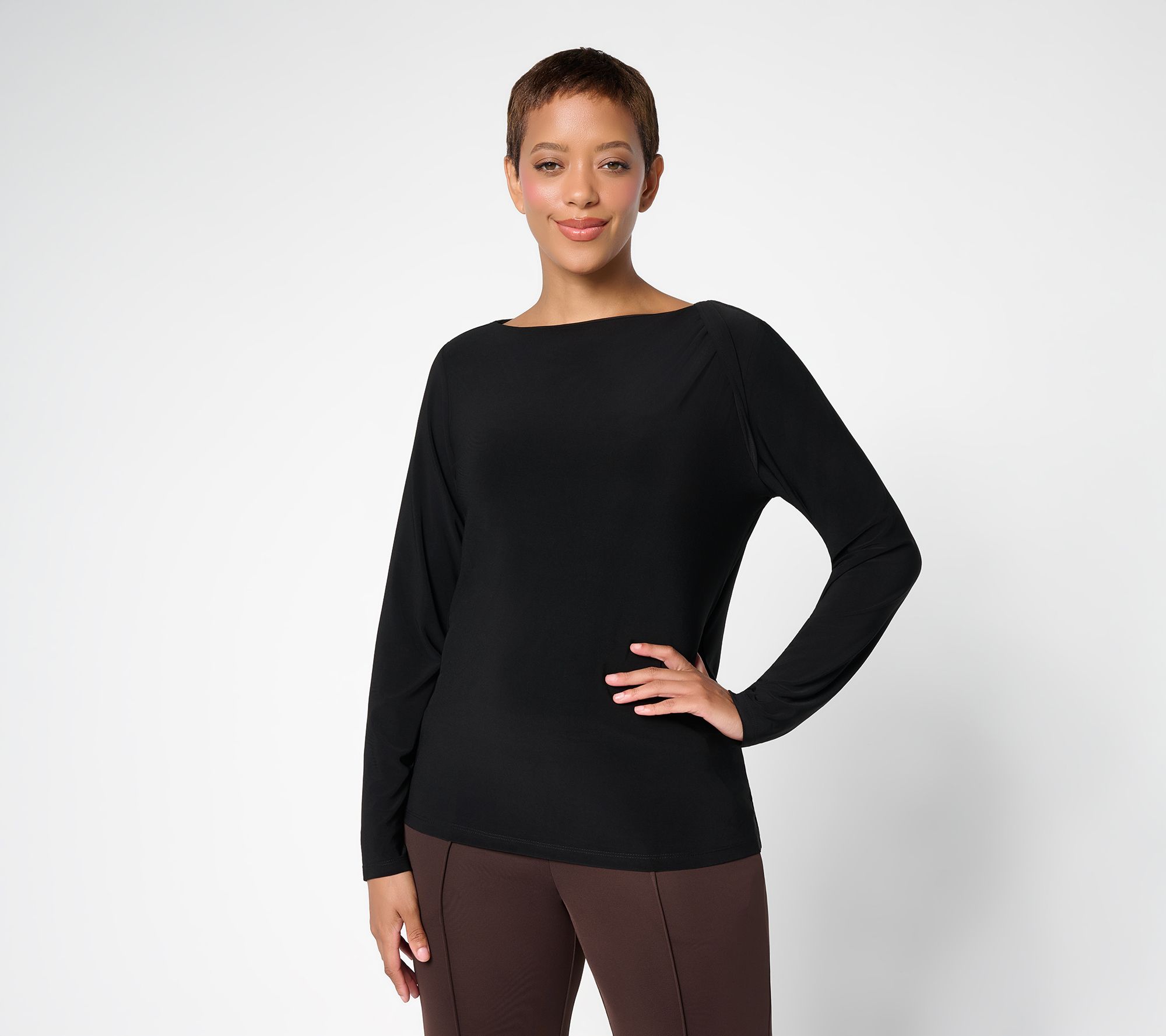 Dennis Basso Italia Knit Soft Drape Knotted Shoulder Top