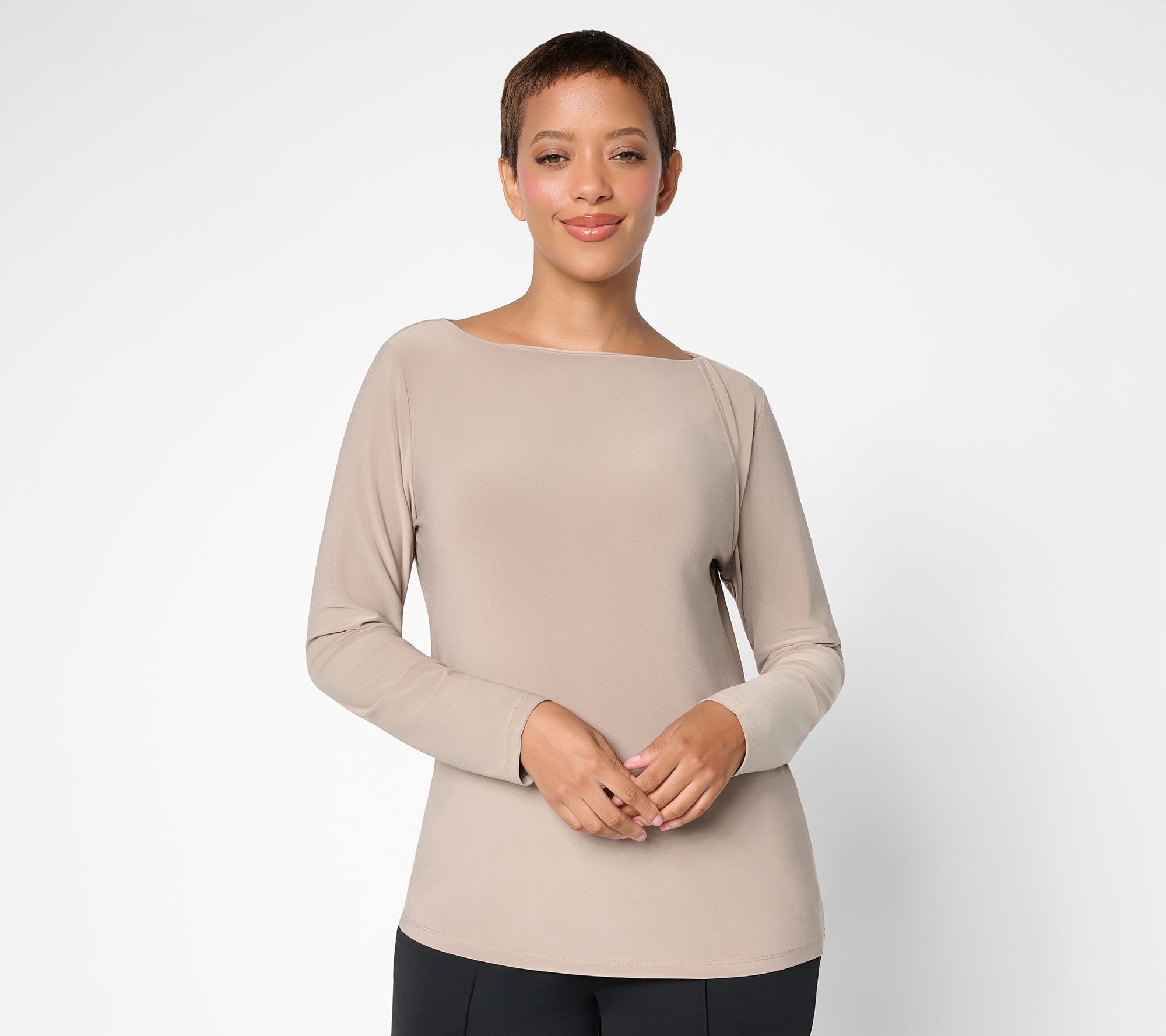 Dennis Basso Italia Knit Soft Drape Knotted Shoulder Top
