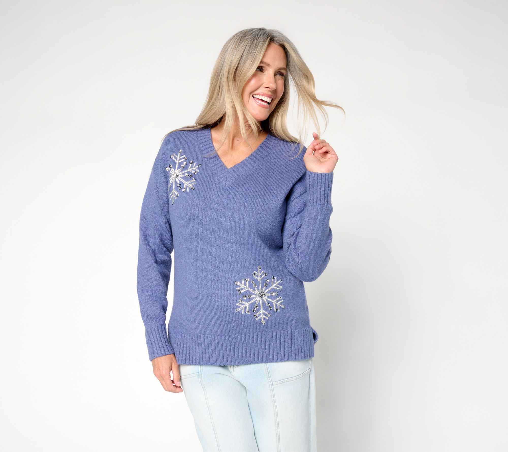 Jingle Belles by Kim Gravel Cozy Snowflake Chic Sweater | QVC