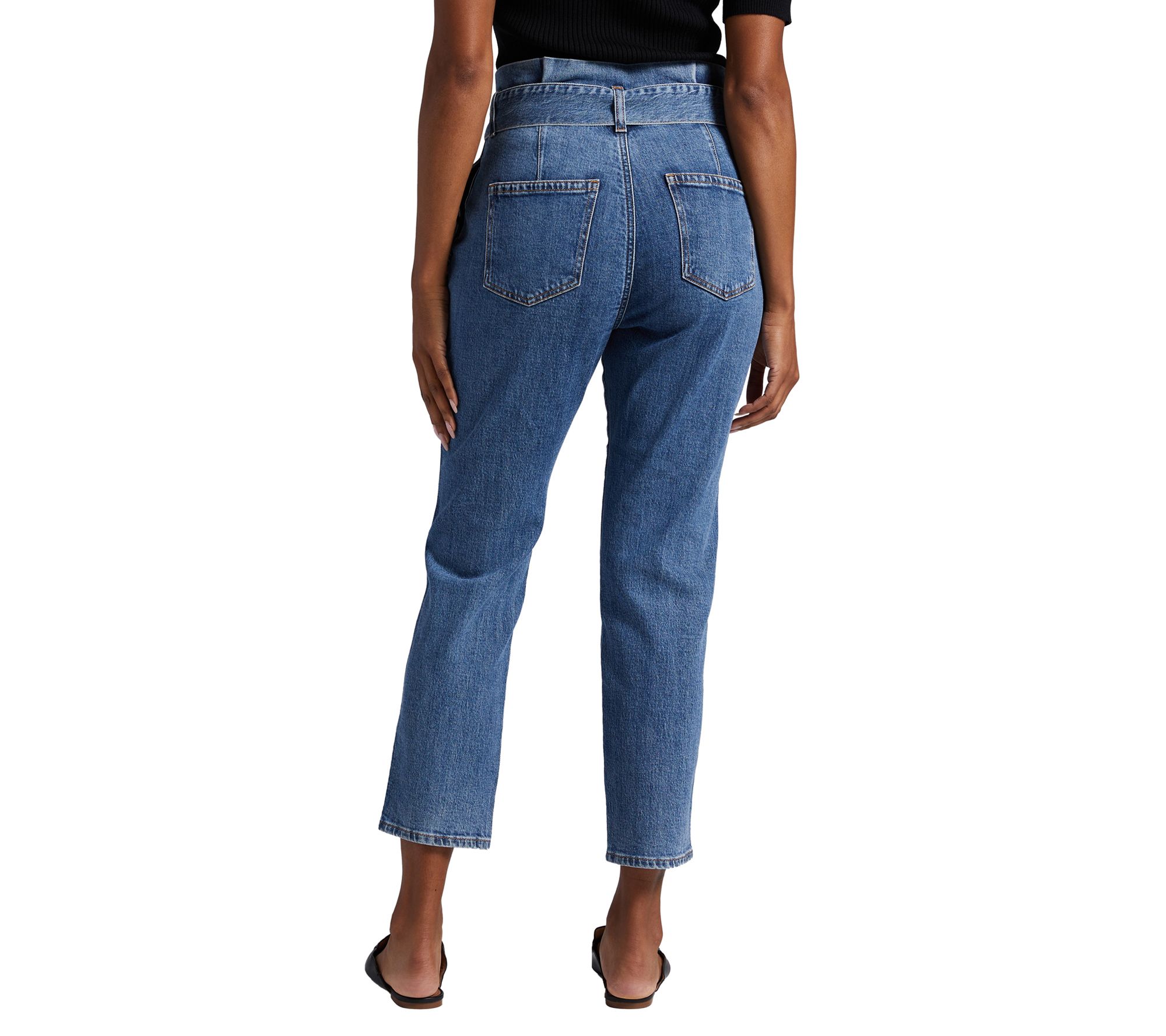 JAG Belted Pleat High Rise Tapered Leg Pant-Blue Cruise - QVC.com