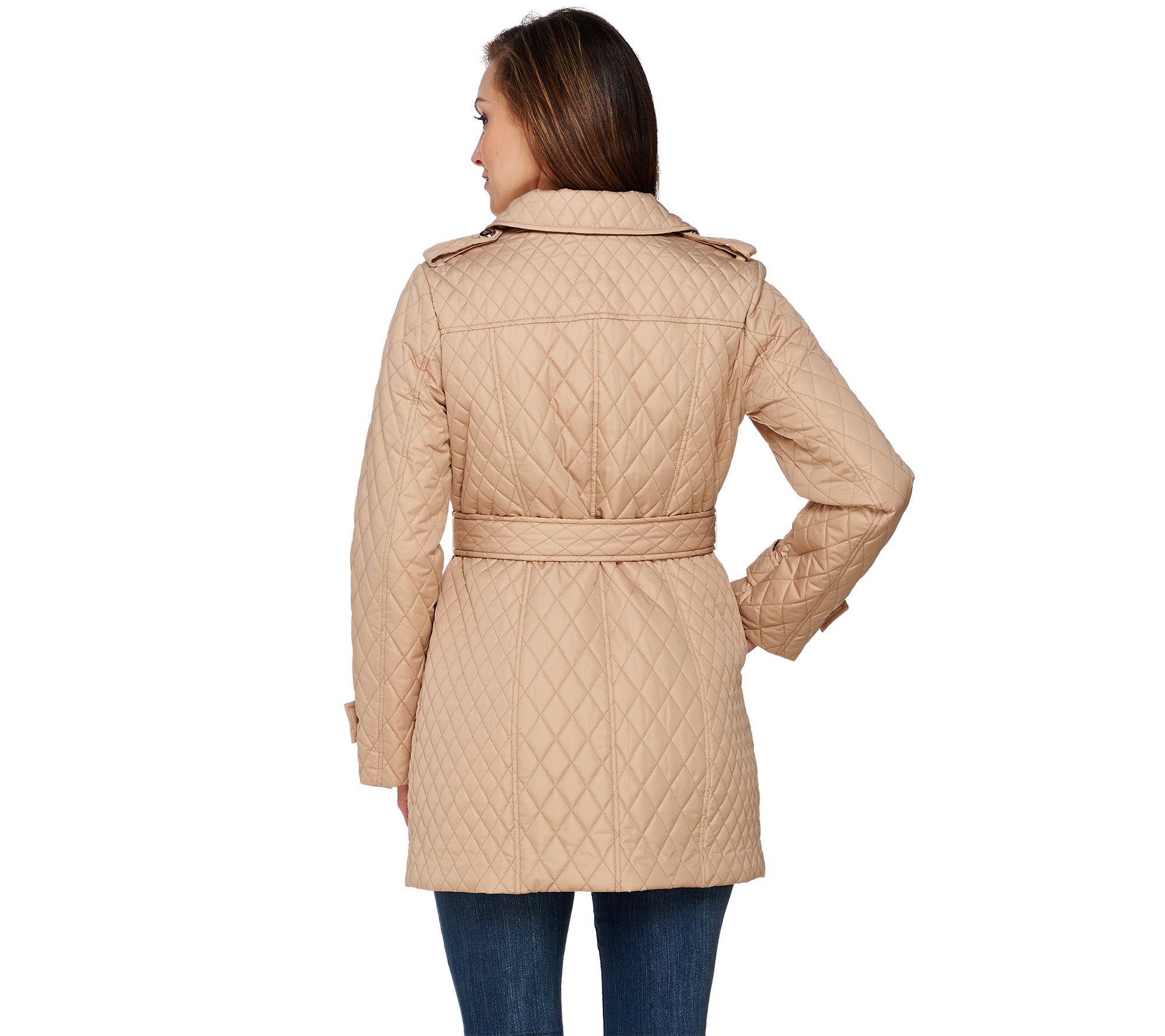 Dennis Basso Lightweight Water Resistant Quilted Trench Coat with Belt