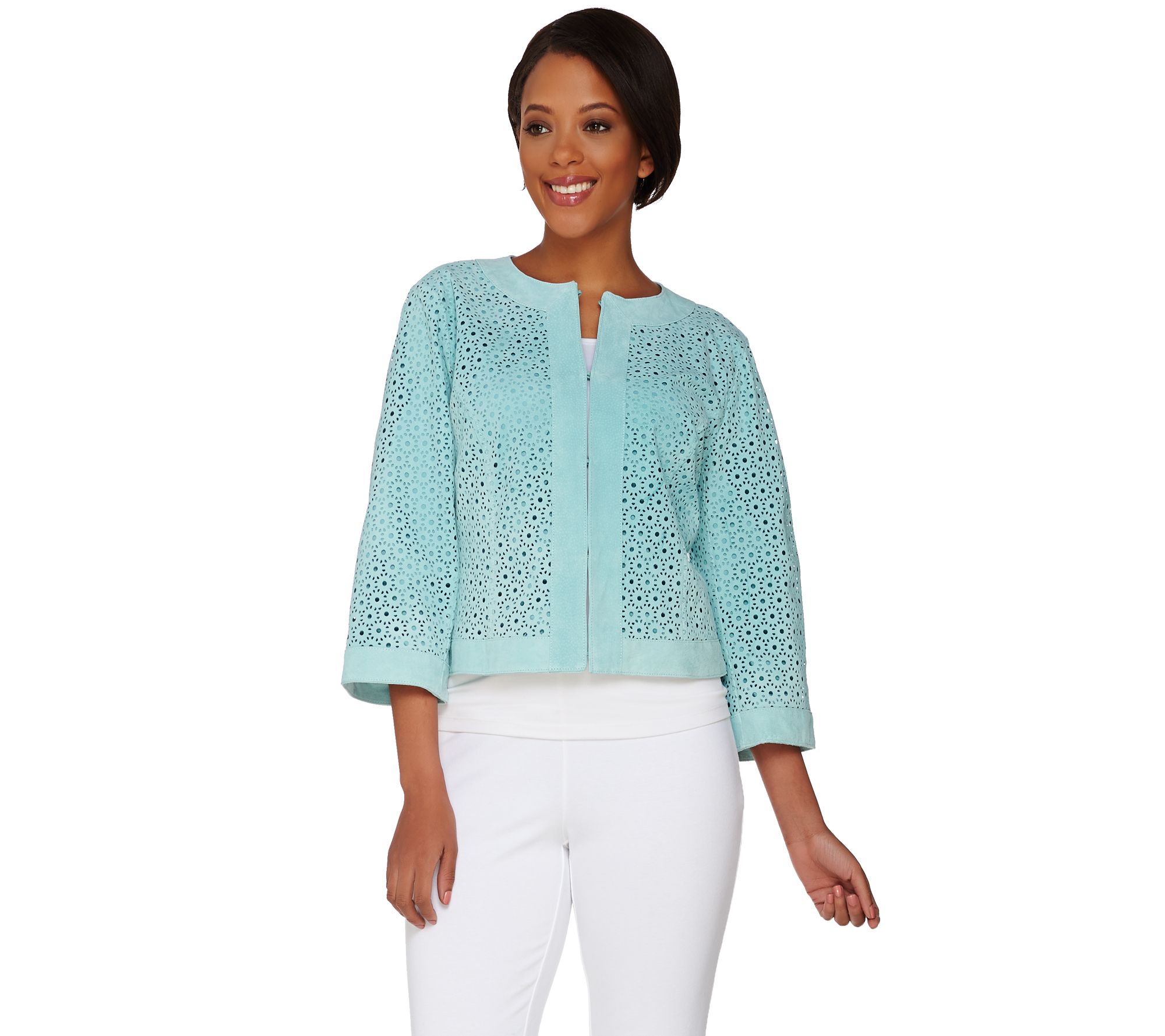 Isaac Mizrahi Live! Perforated Cropped Suede Jacket - QVC.com