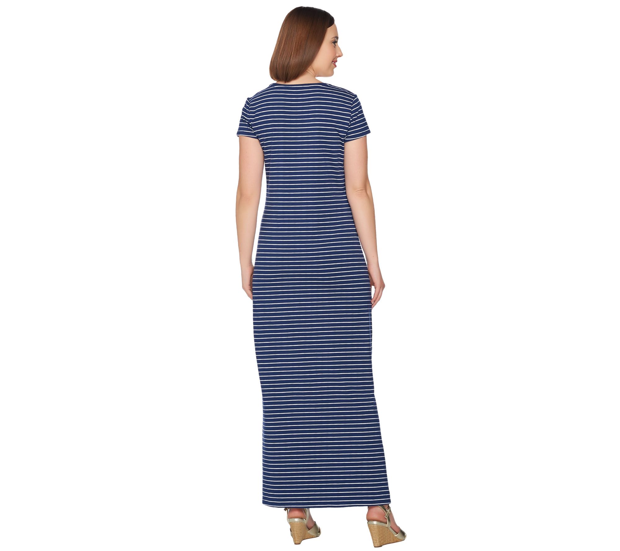 Isaac Mizrahi Live! Petite Striped Short Sleeve Knit Maxi Dress - QVC.com