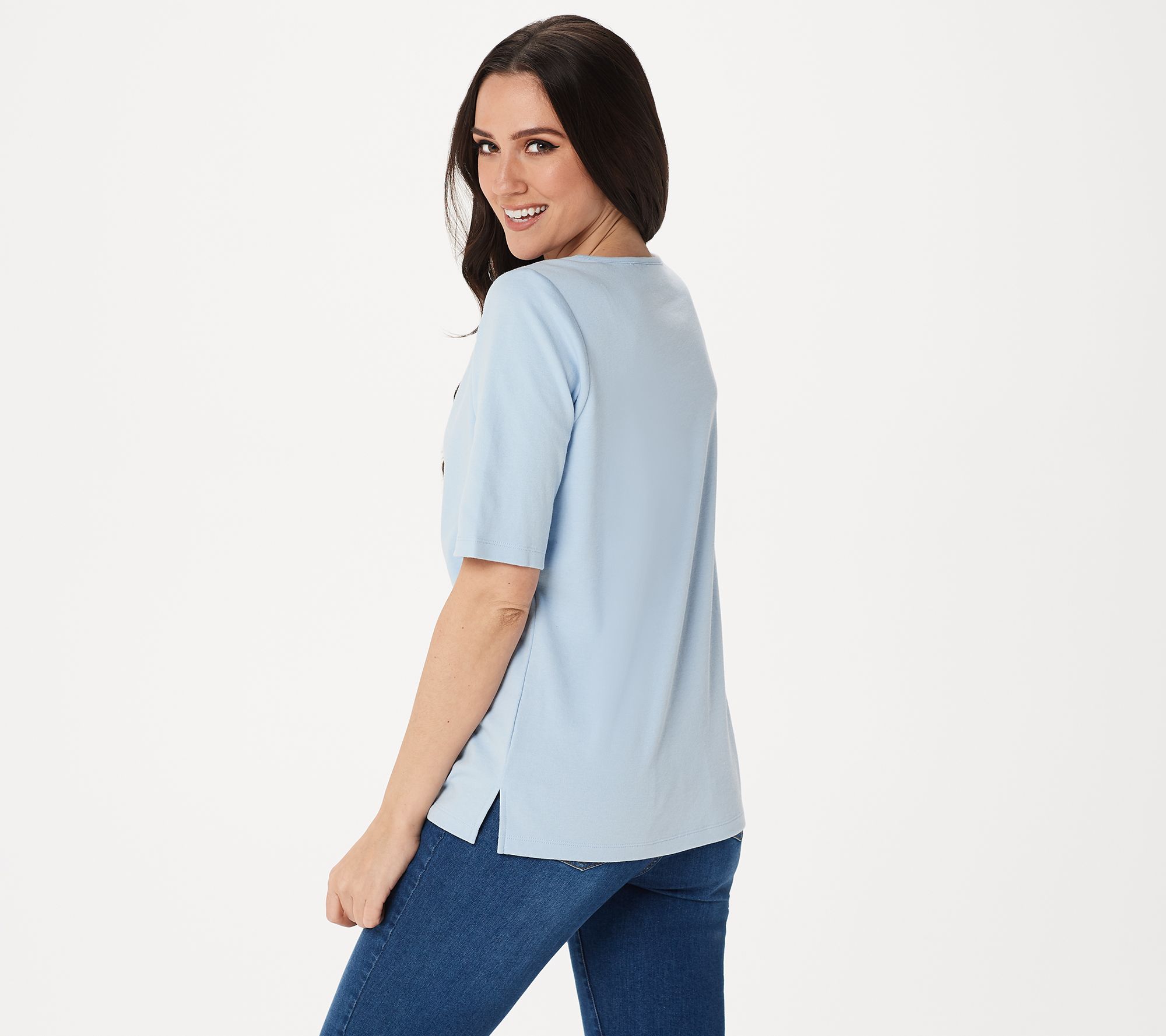 Quacker Factory Elbow-Sleeve Knit Top with Grommet Detail - QVC.com