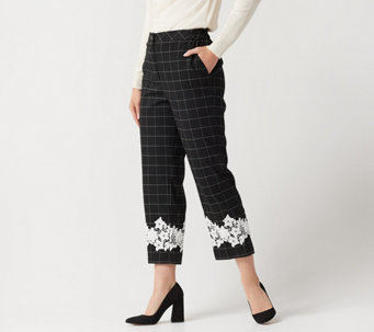 Linea by Louis Dell'Olio Petite Windowpane Crop Pants w/ Lace - A347446