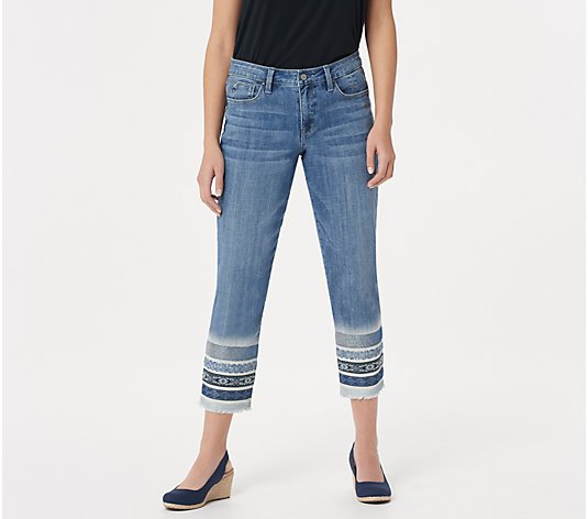Laurie Felt Classic Denim Stiletto Jeans with Decorated Hem