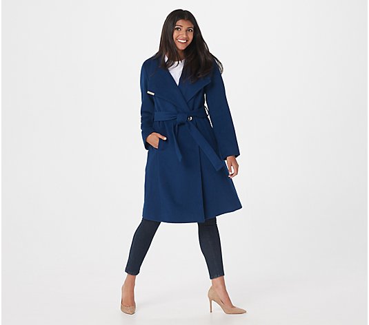 Dennis Basso Wool Blend Wrap Coat With, Nuage Women S Italian Wool Cashmere Belted Trench Coat
