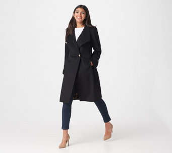 Dennis Basso Wool Blend Wrap Coat with Envelope Collar - A367846