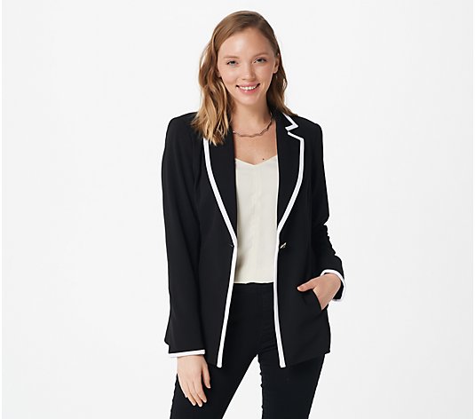 Dennis Basso Luxe Crepe Fitted Blazer with Contrast Binding