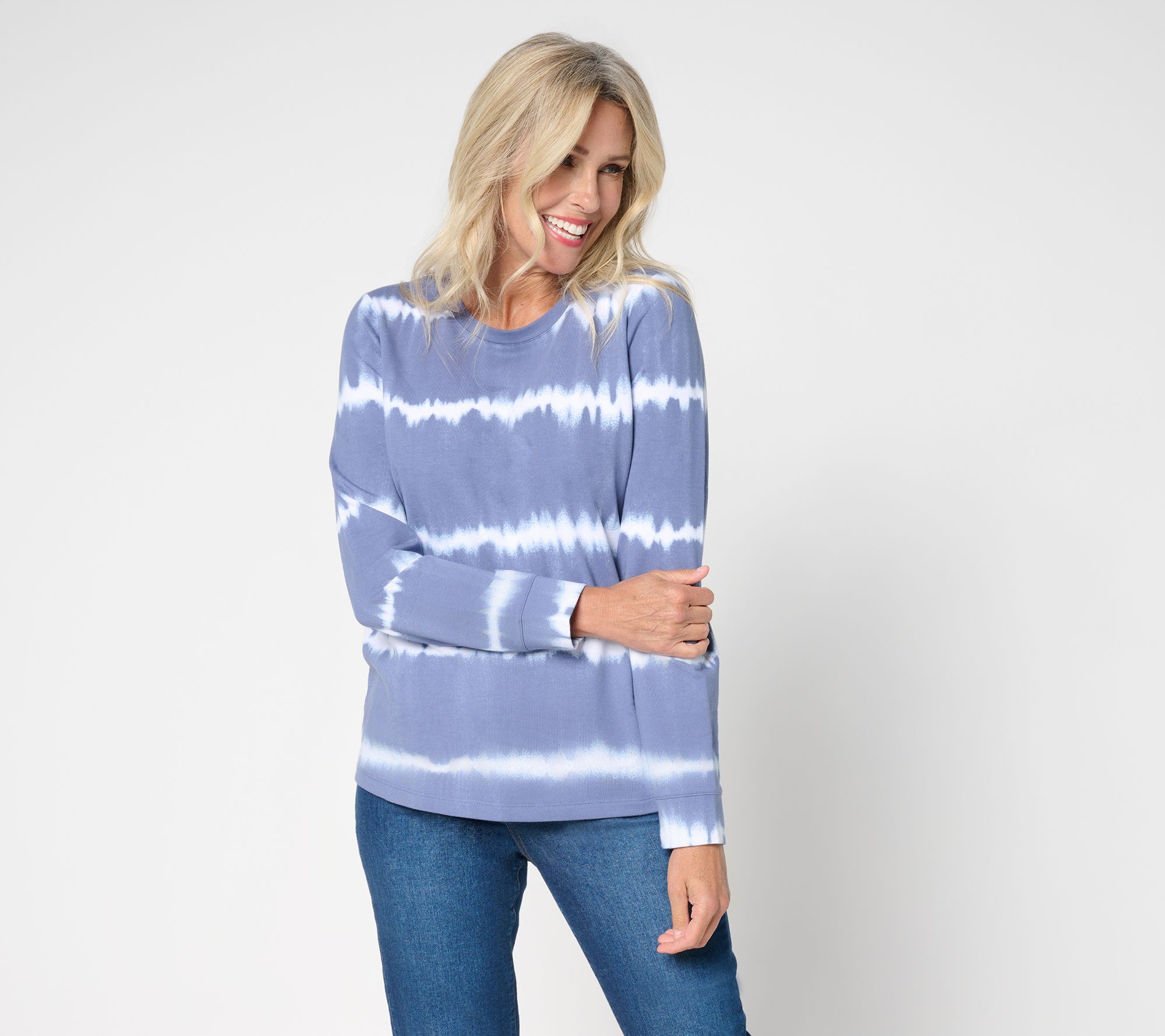 Denim & Co. Tie-Dye French Terry Long-Sleeve Sweatshirt