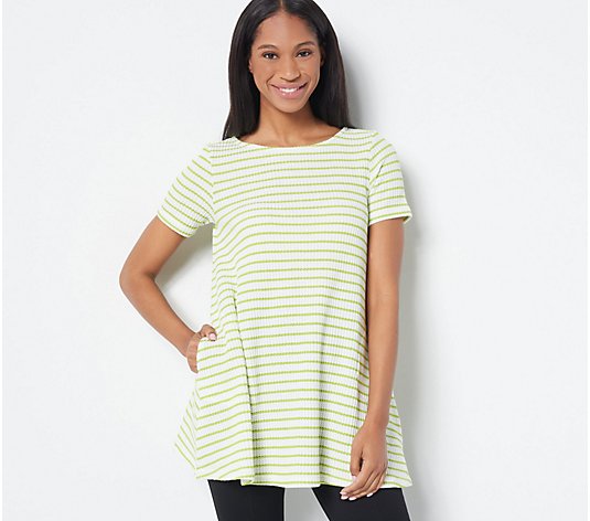 Attitudes by Renee Petite Striped Short Sleeve Tunic with Pockets