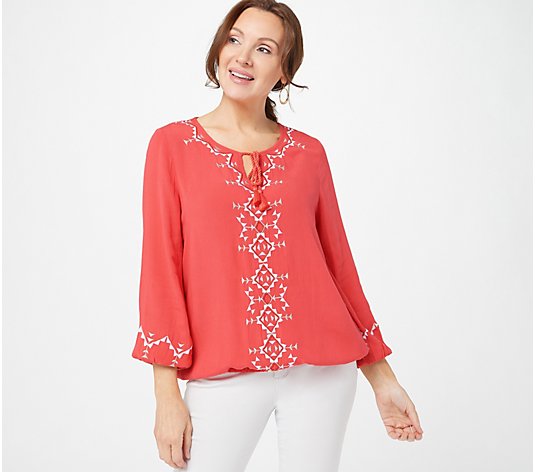Dennis Basso Geo Embroidered Blouse