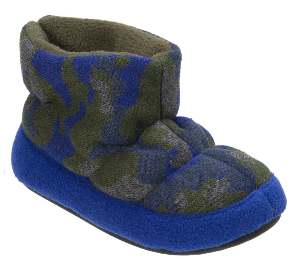 Dearfoams Kid's Camo and Fleece Bootie Slippers