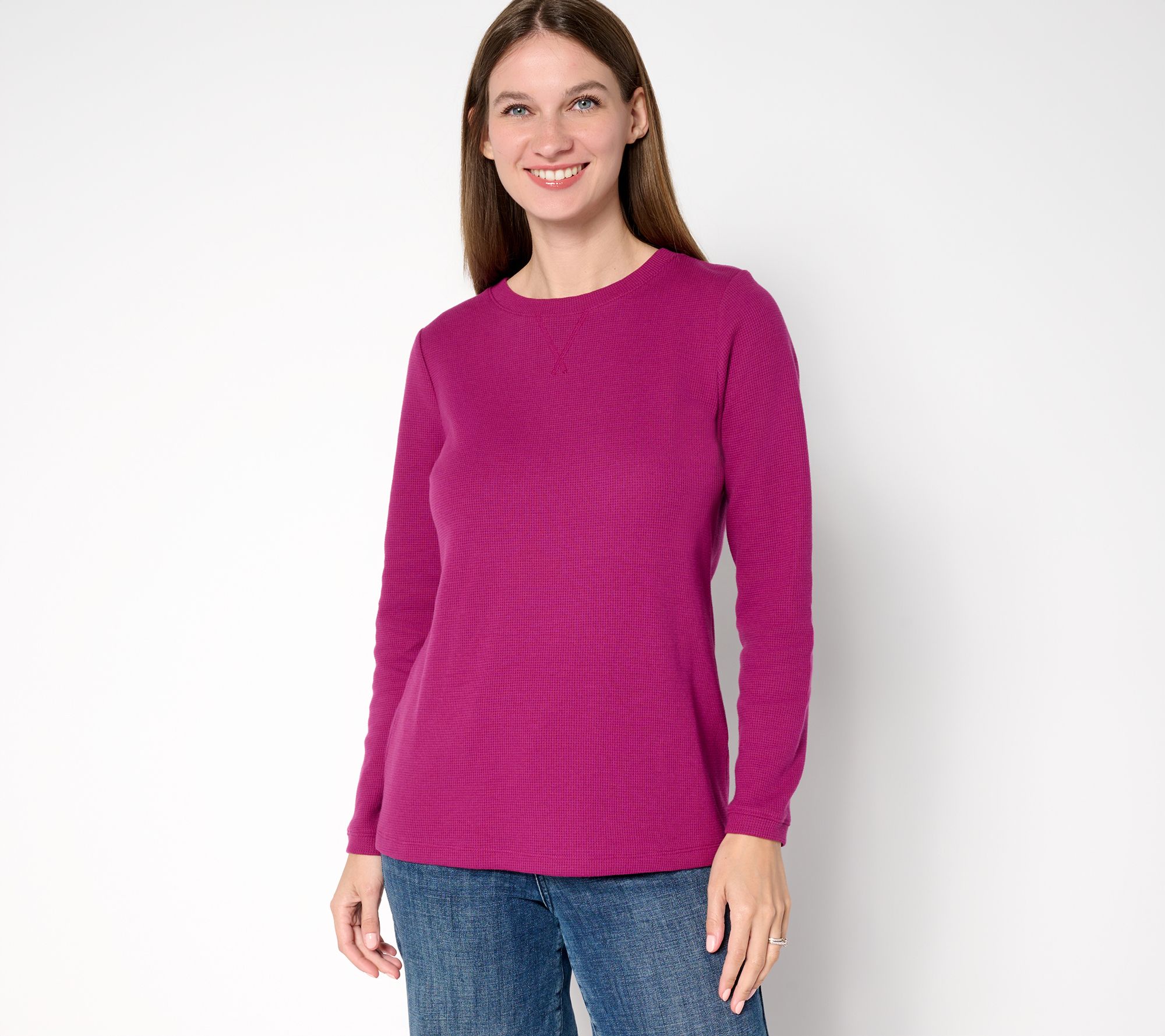Denim & Co. Essentials Waffle Knit Long-Sleeve Top