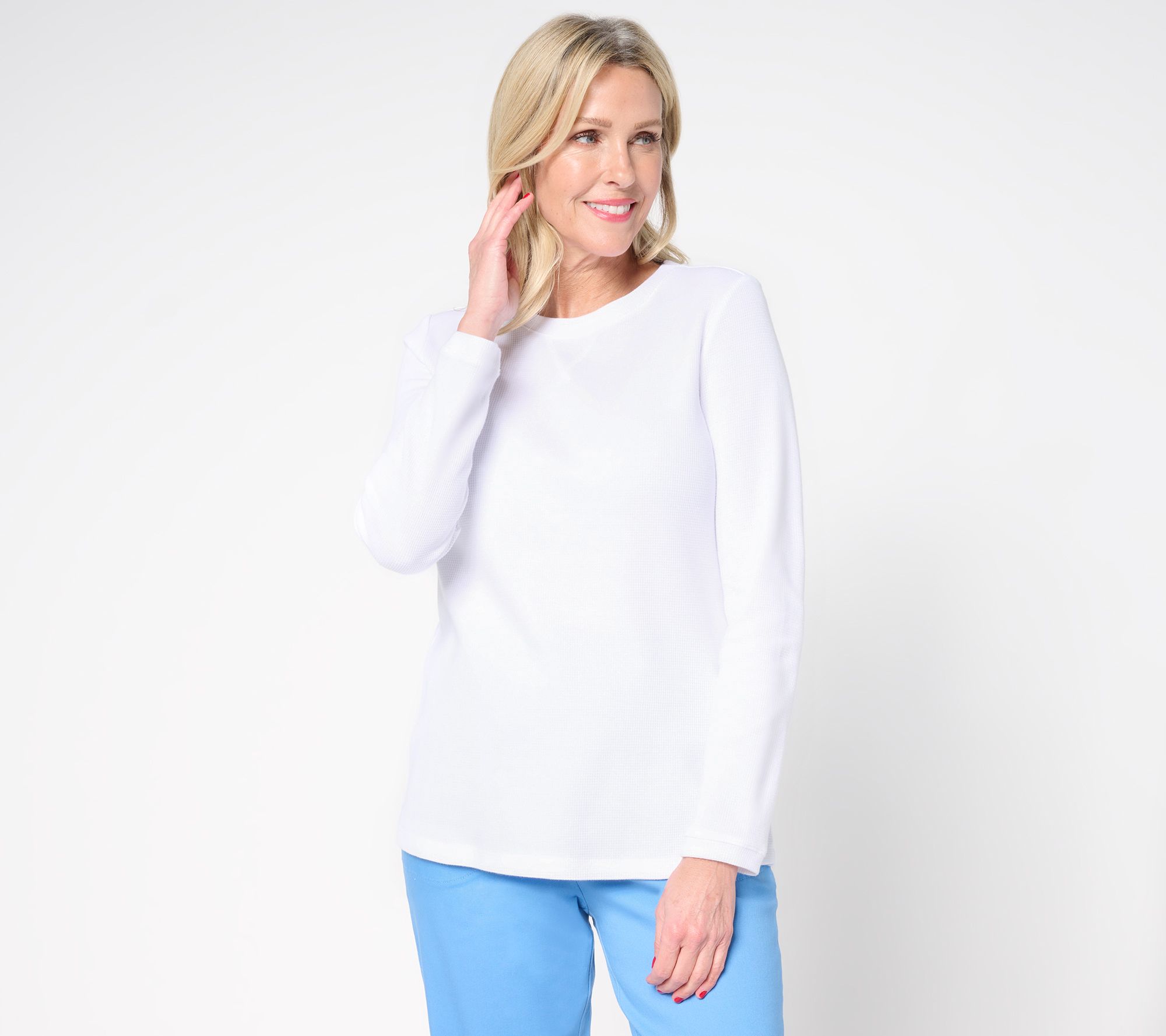 Denim & Co. Essentials Waffle Knit Long-Sleeve Top