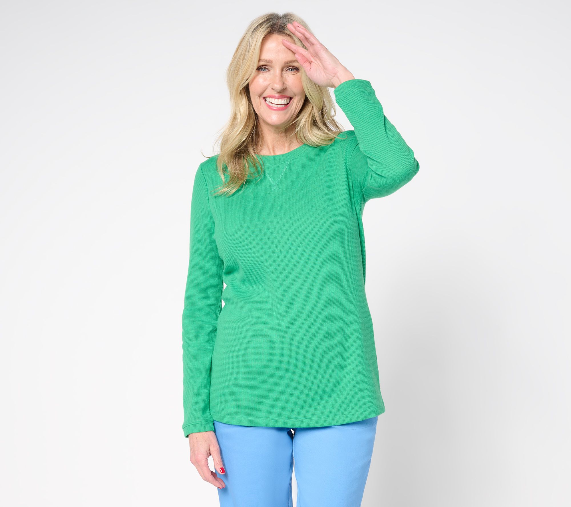 Denim & Co. Essentials Waffle Knit Long-Sleeve Top