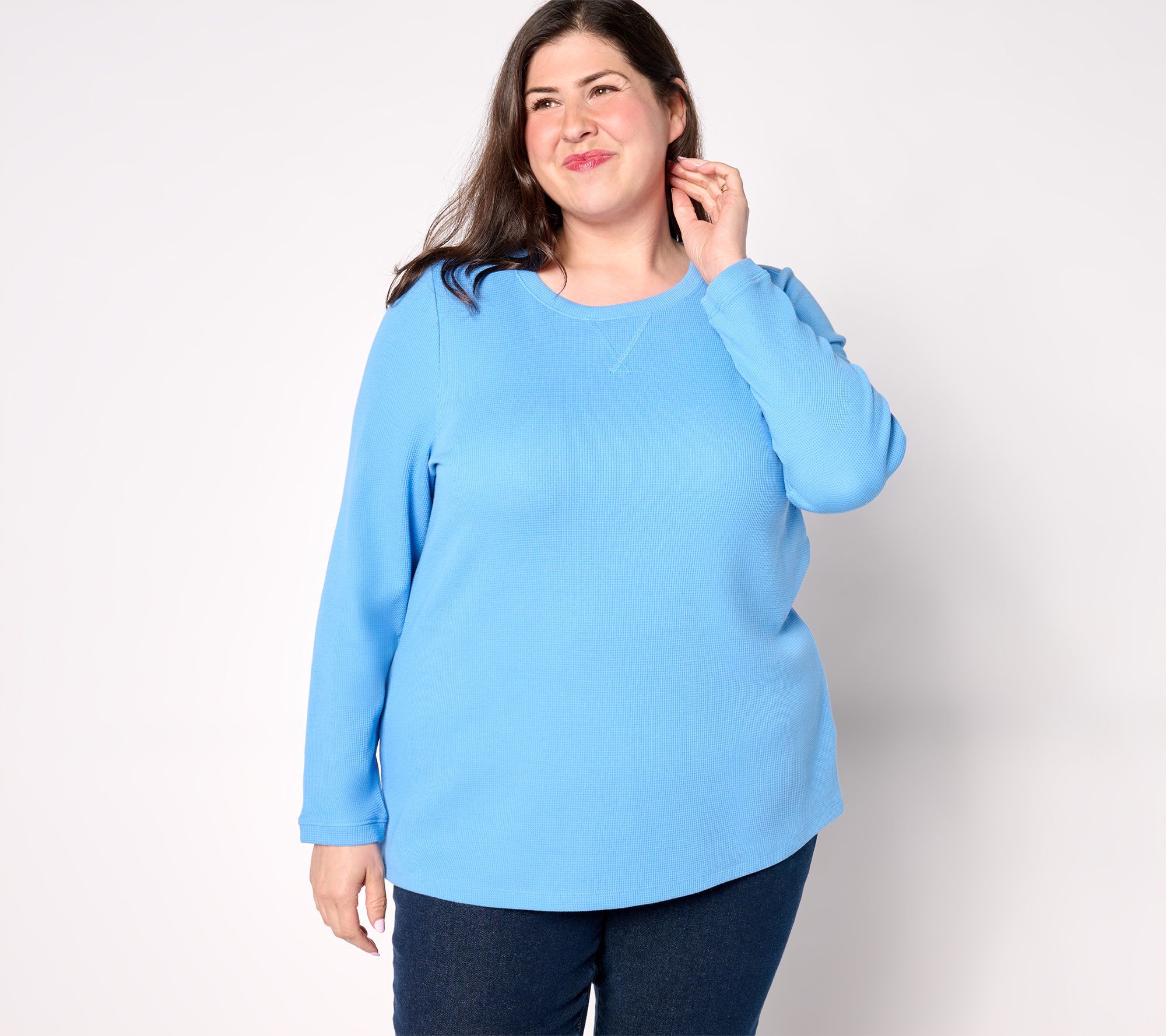 Denim & Co. Essentials Waffle Knit Long-Sleeve Top