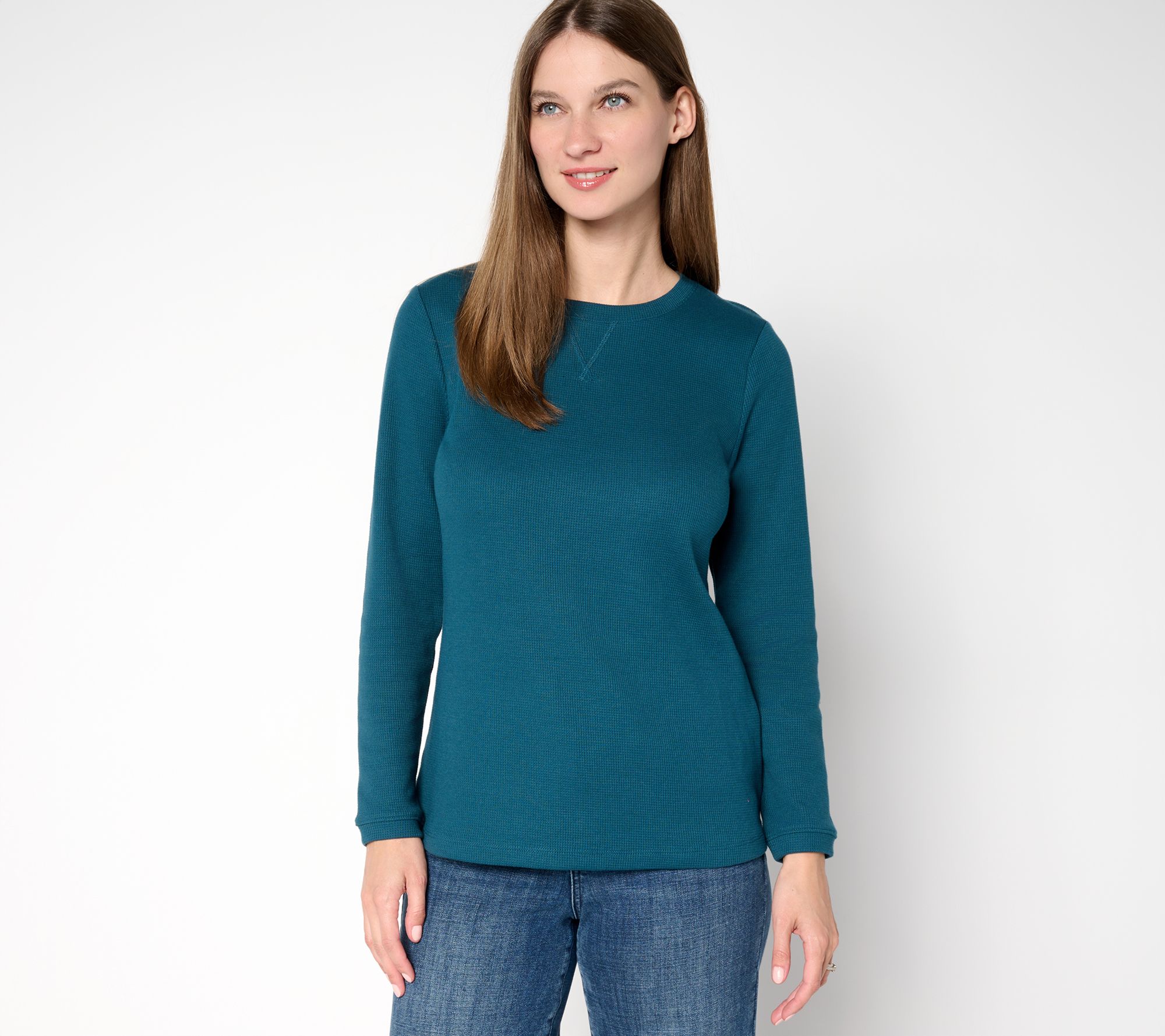 Denim & Co. Essentials Waffle Knit Long-Sleeve Top
