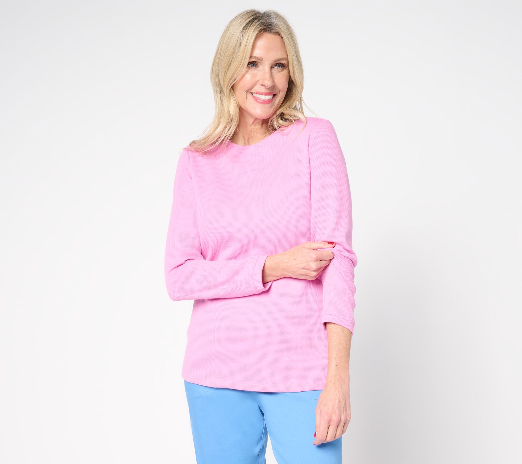 Denim & Co. Essentials Waffle Knit Long-Sleeve Top