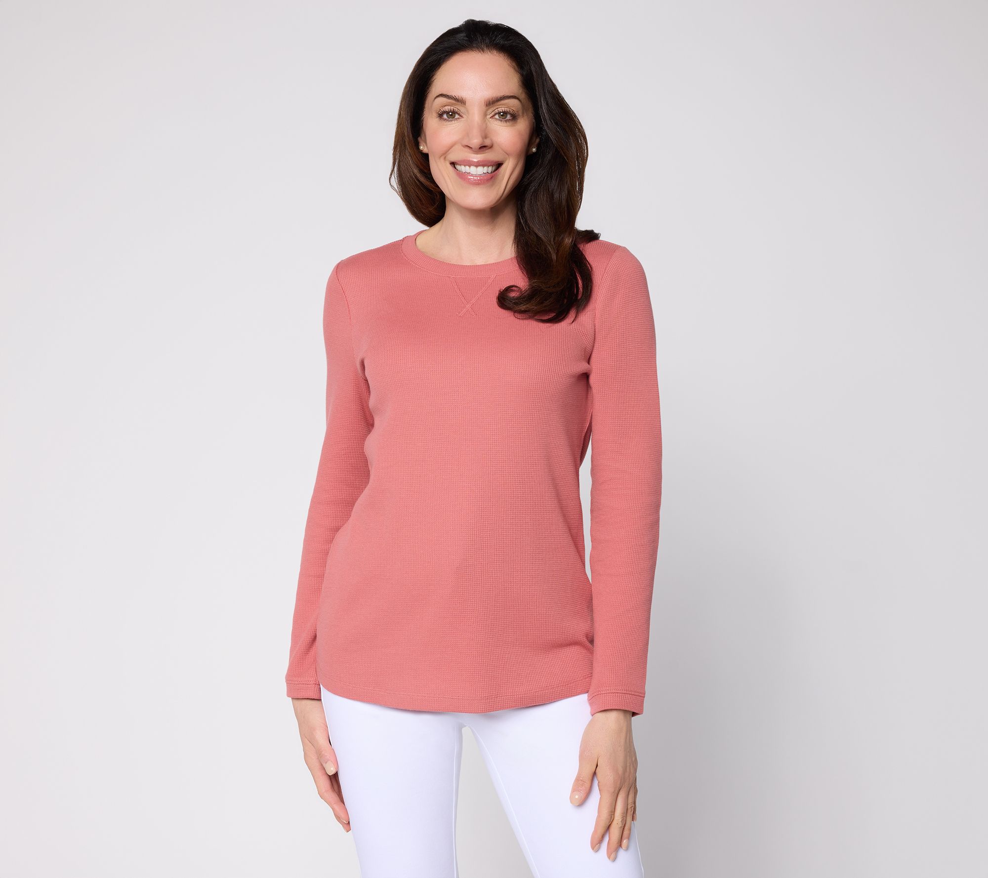 Denim & Co. Essentials Waffle Knit Long Sleeve Top