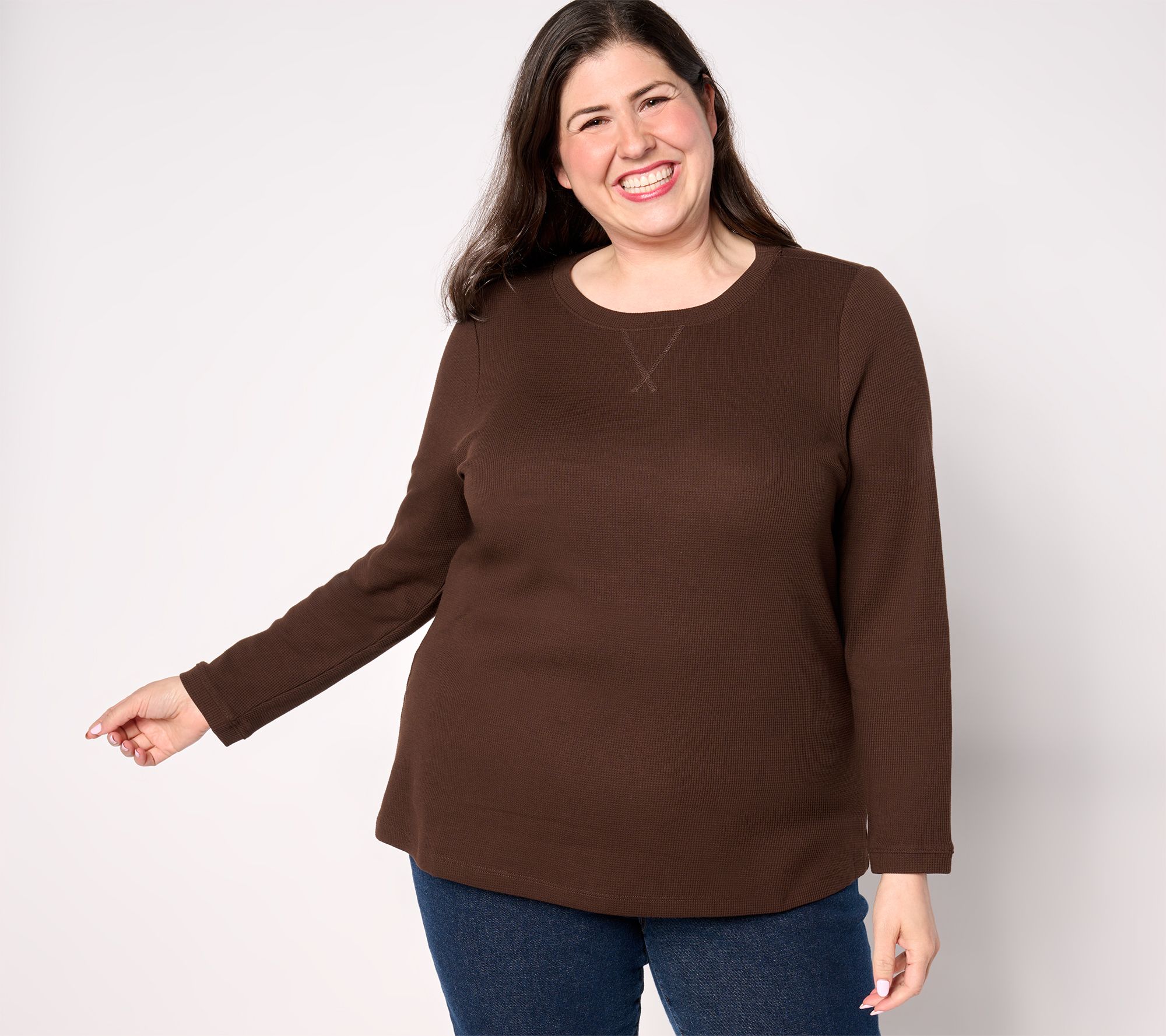 Denim & Co. Essentials Waffle Knit Long-Sleeve Top
