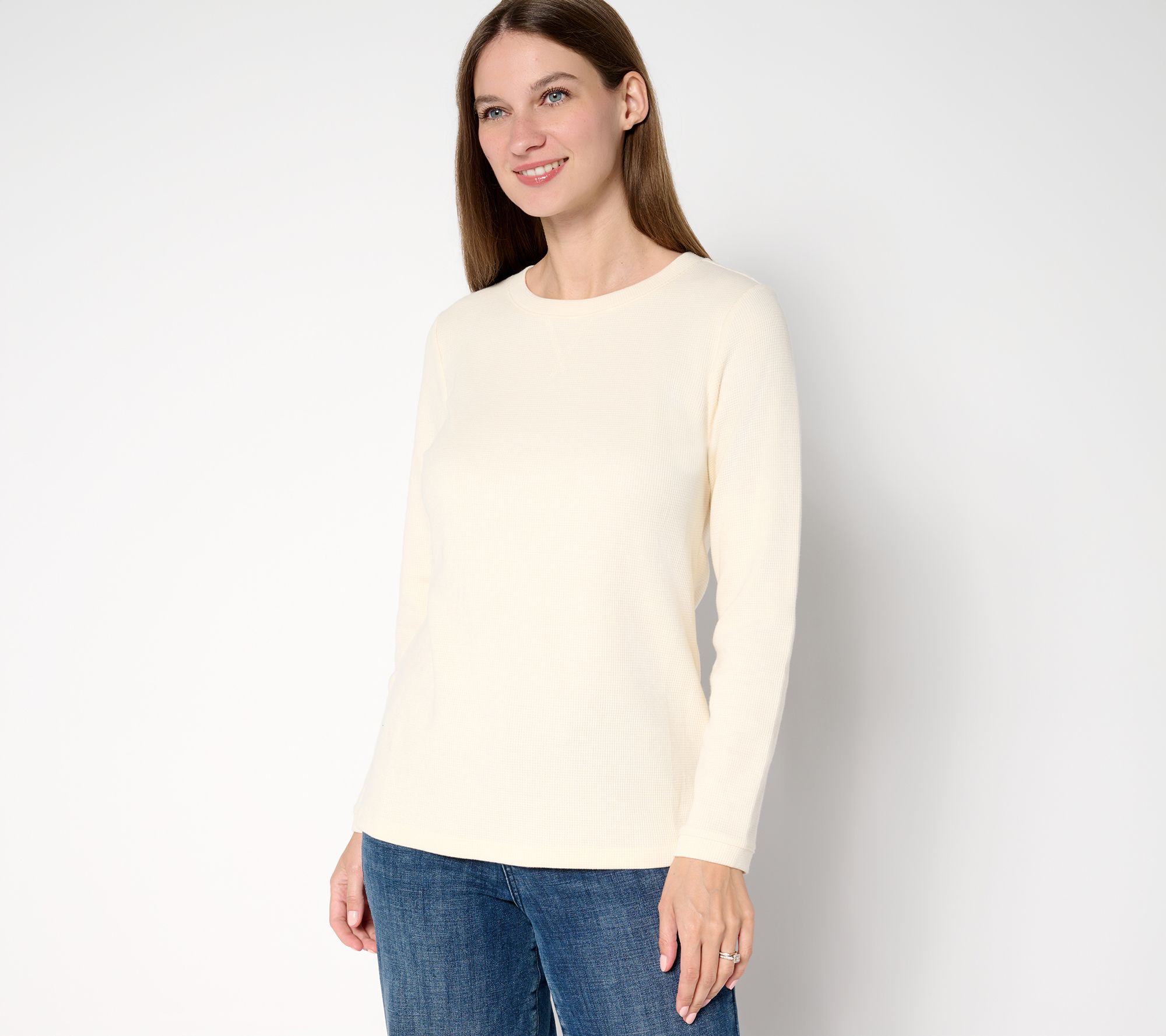 Denim & Co. Essentials Waffle Knit Long-Sleeve Top
