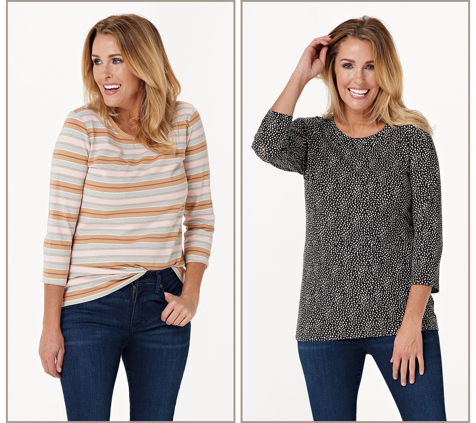 "As Is" Isaac Mizrahi Live! Set of 2 3/4 Sleeve Printed Knit Tops