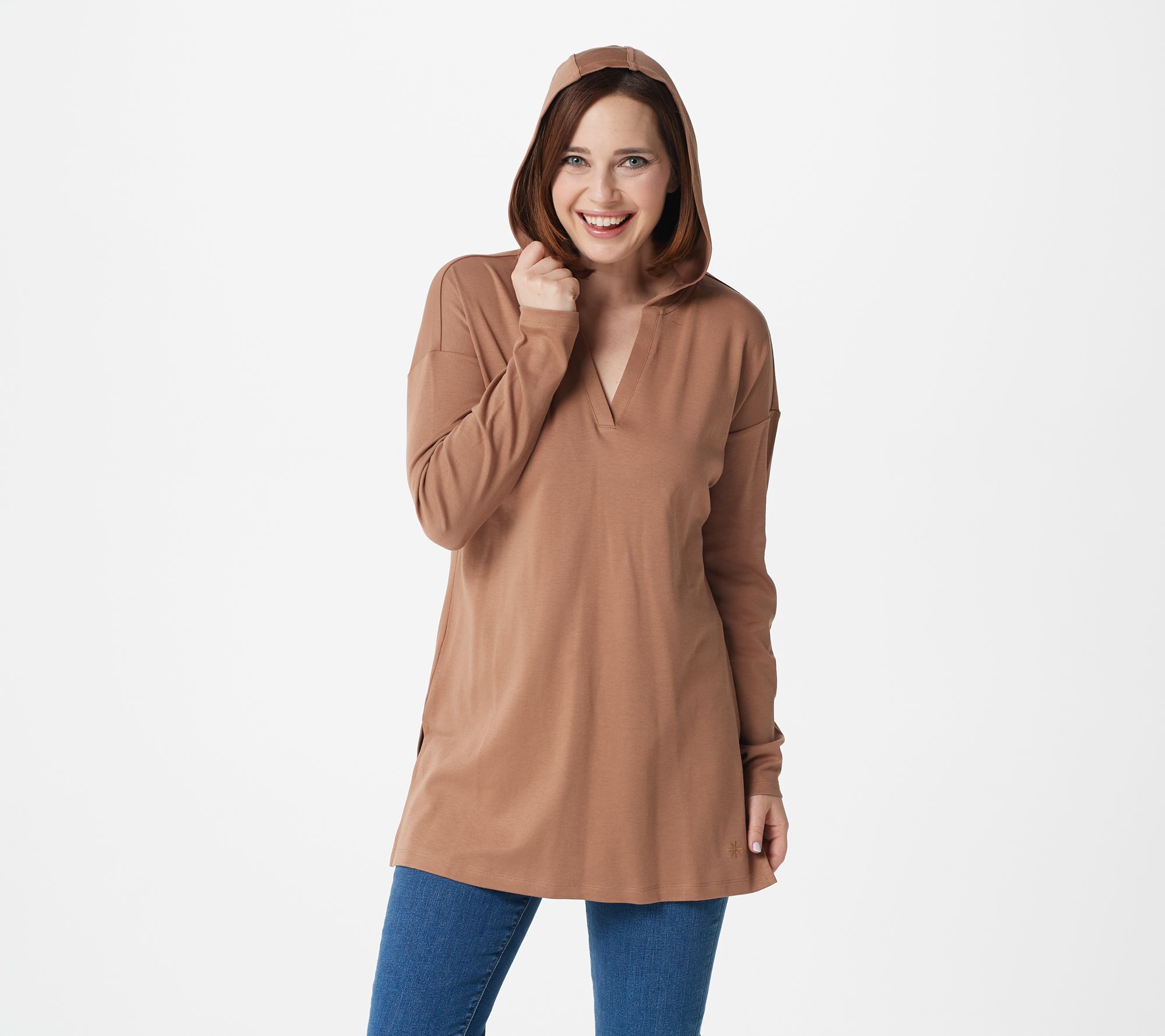 "As Is" Isaac Mizrahi Live! Essentials Pima Cotton Hooded Tunic w/ Slits