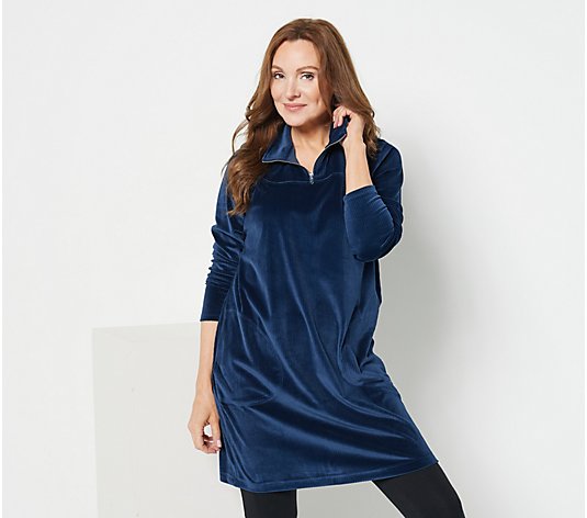 AnyBody Ribbed Velour Tunic with Zip Front