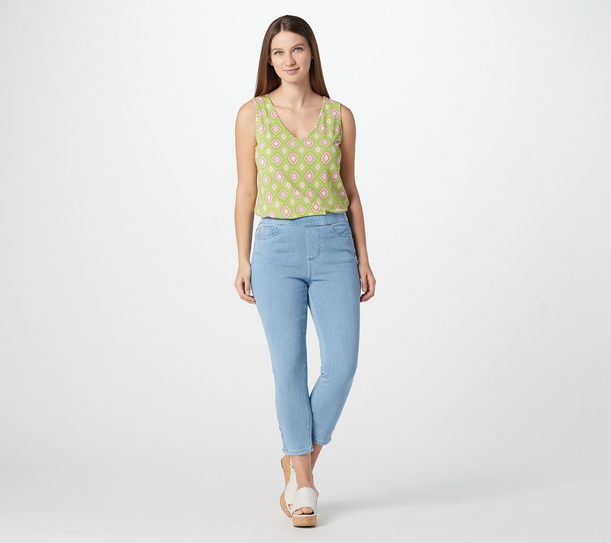 "As Is" Belle By Kim Gravel Flexibelle Cropped Jeans With Snaps - QVC.com