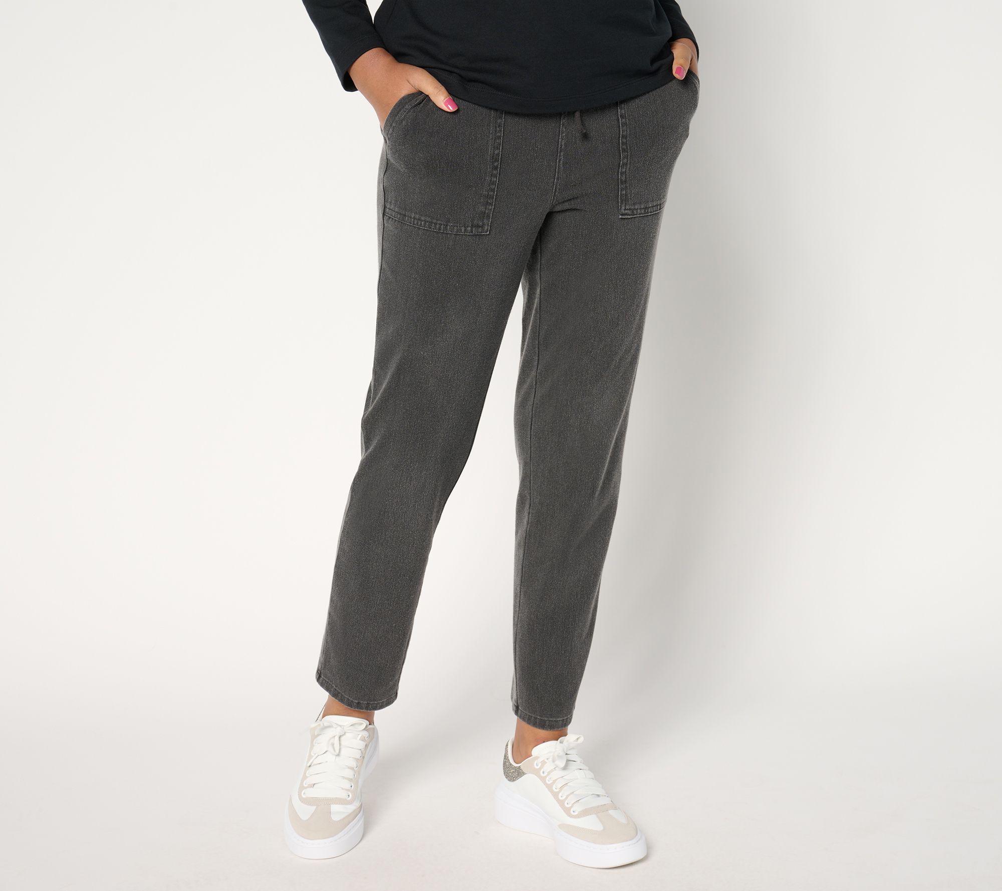 Denim & Co. Tall Comfy Knit Air Denim Tapered Leg Pant w/Pockets