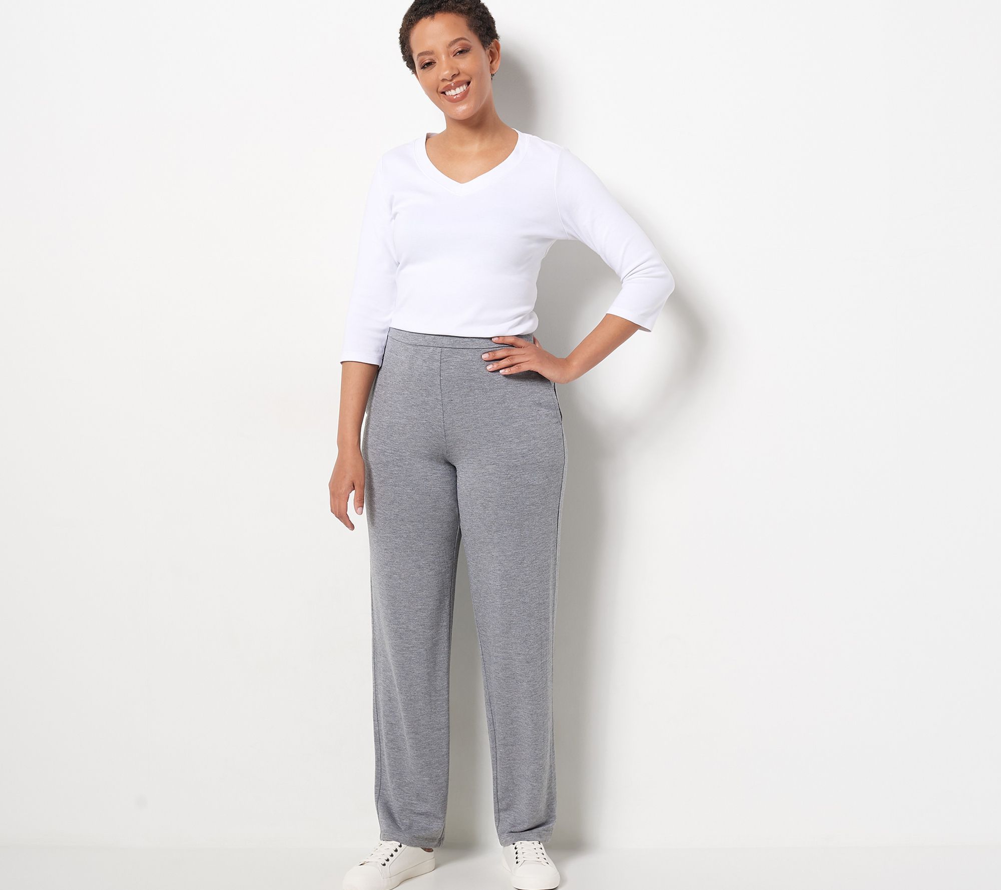 Susan Graver Weekend Petite Textured Jersey Knit Pull-On Pants