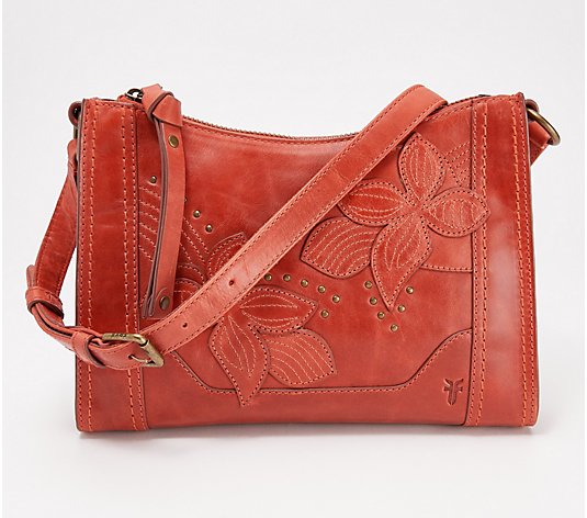 Frye Leather Studded Floral Zip Crossbody