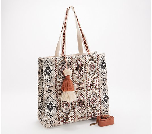 America & Beyond Jacquard Tote with Removable Crossbody Strap