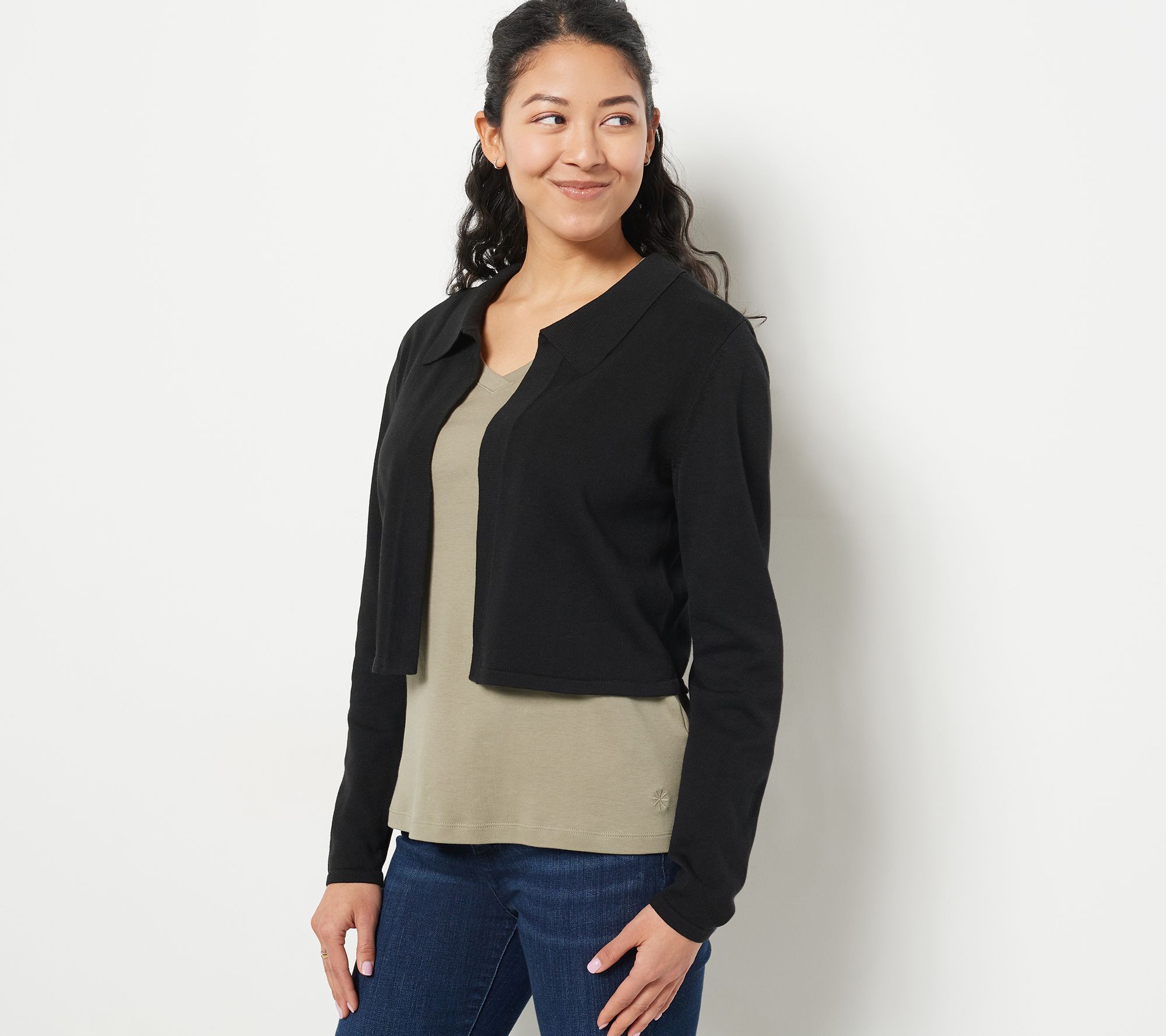 "As Is" Isaac Mizrahi Live! Collared Sweater Cardigan