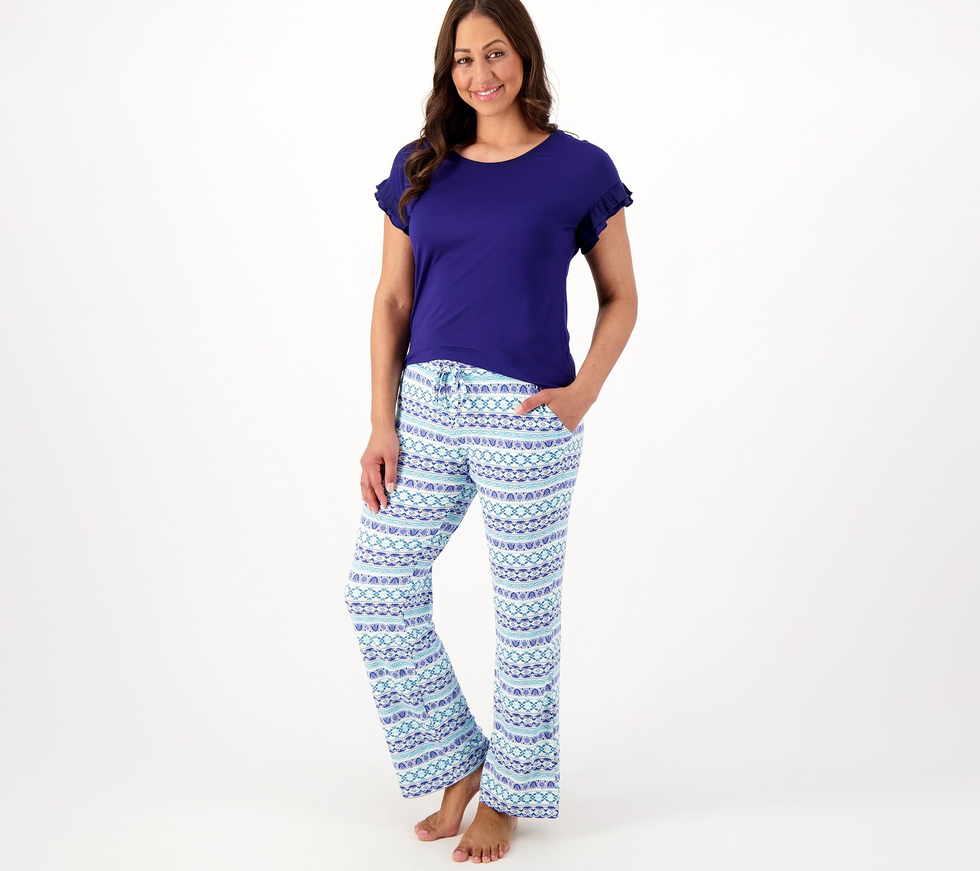 MUK LUKS Crystal Clear Cloud Knit Ruffle Sleeve Pajama Set