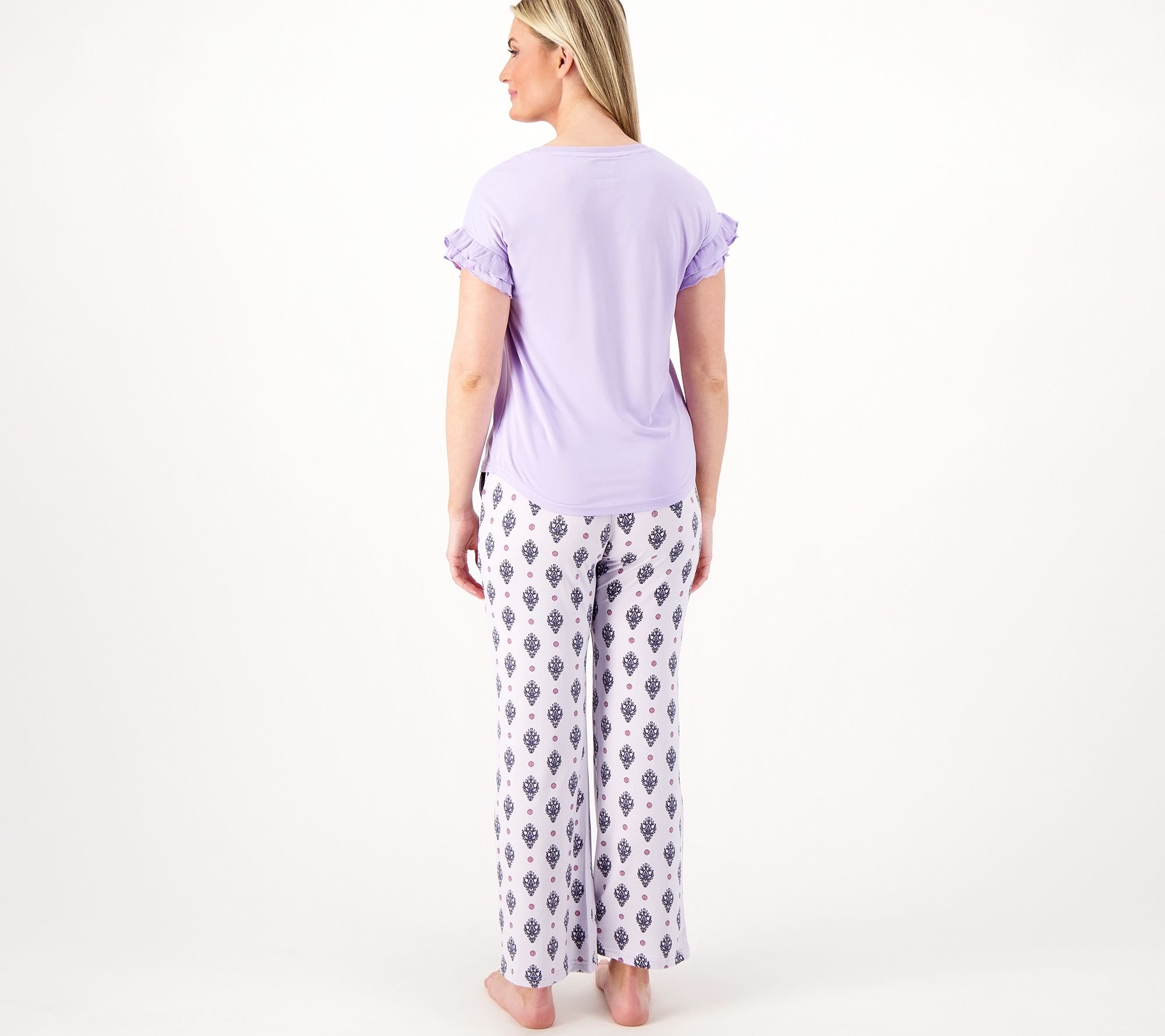 MUK LUKS Crystal Clear Cloud Knit Ruffle Sleeve Pajama Set - QVC.com