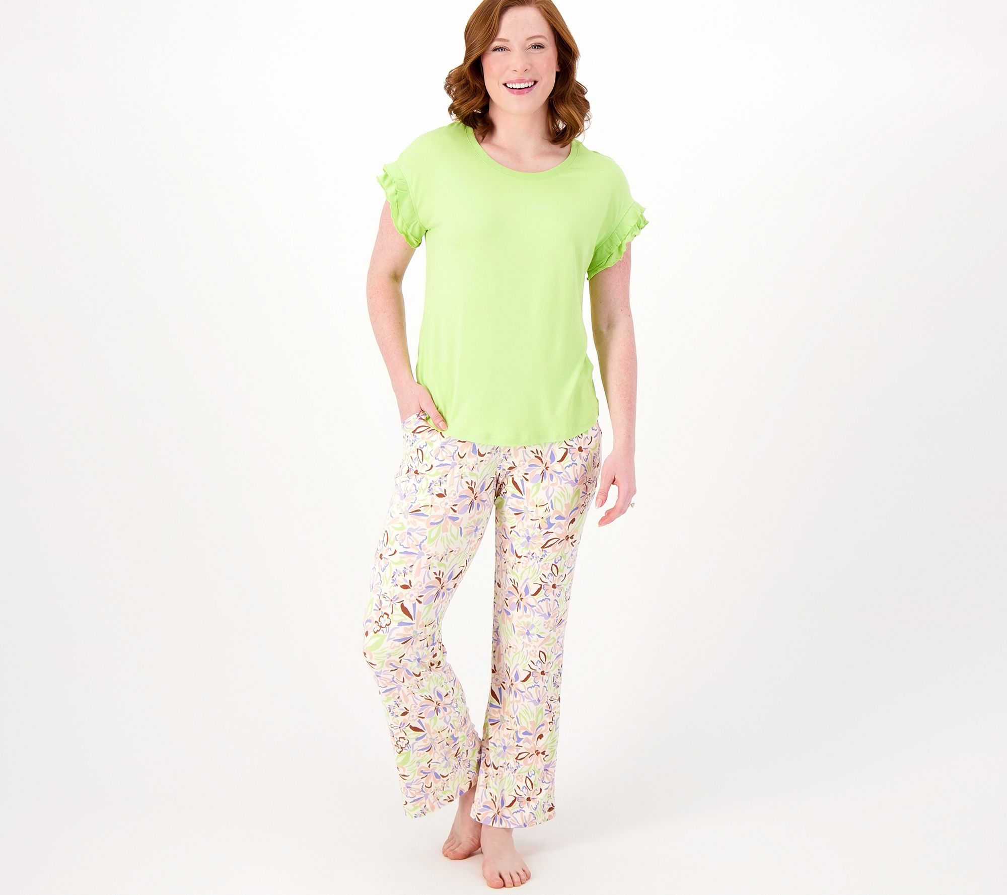 MUK LUKS Crystal Clear Cloud Knit Ruffle Sleeve Pajama Set 