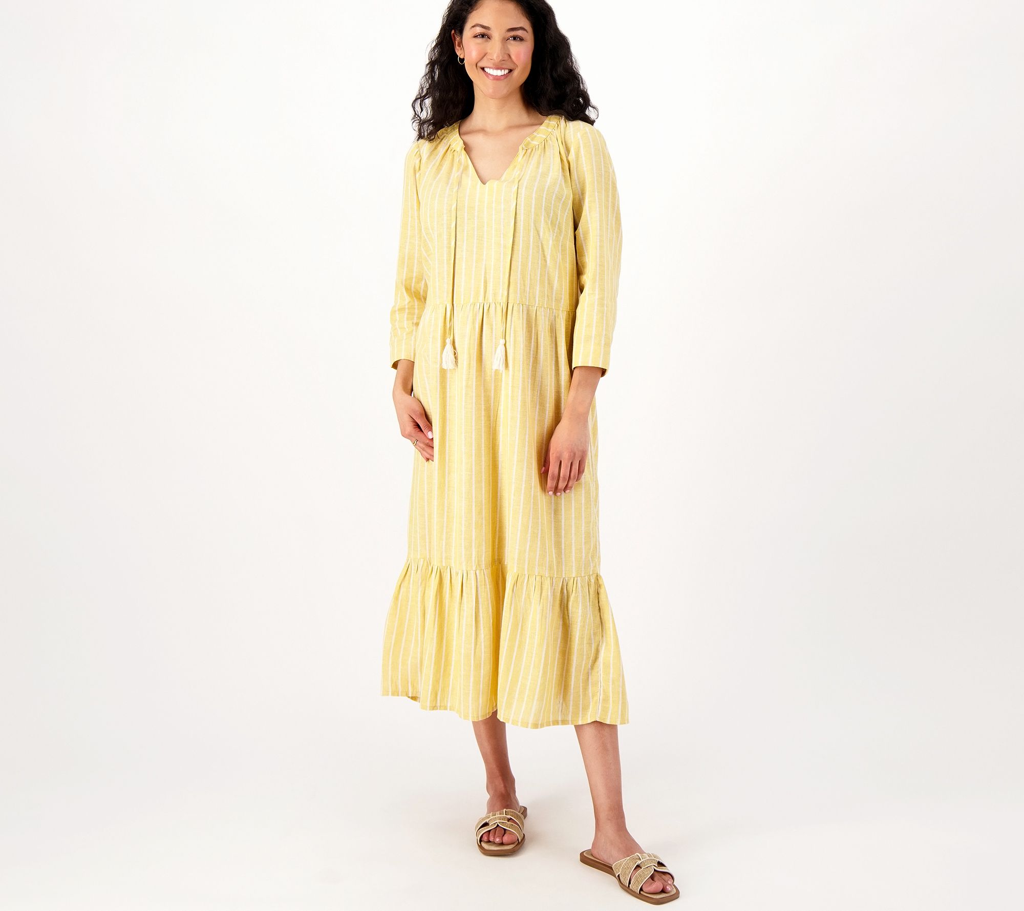 "As Is" Denim & Co. Naturals Printed Regular Midi Dress