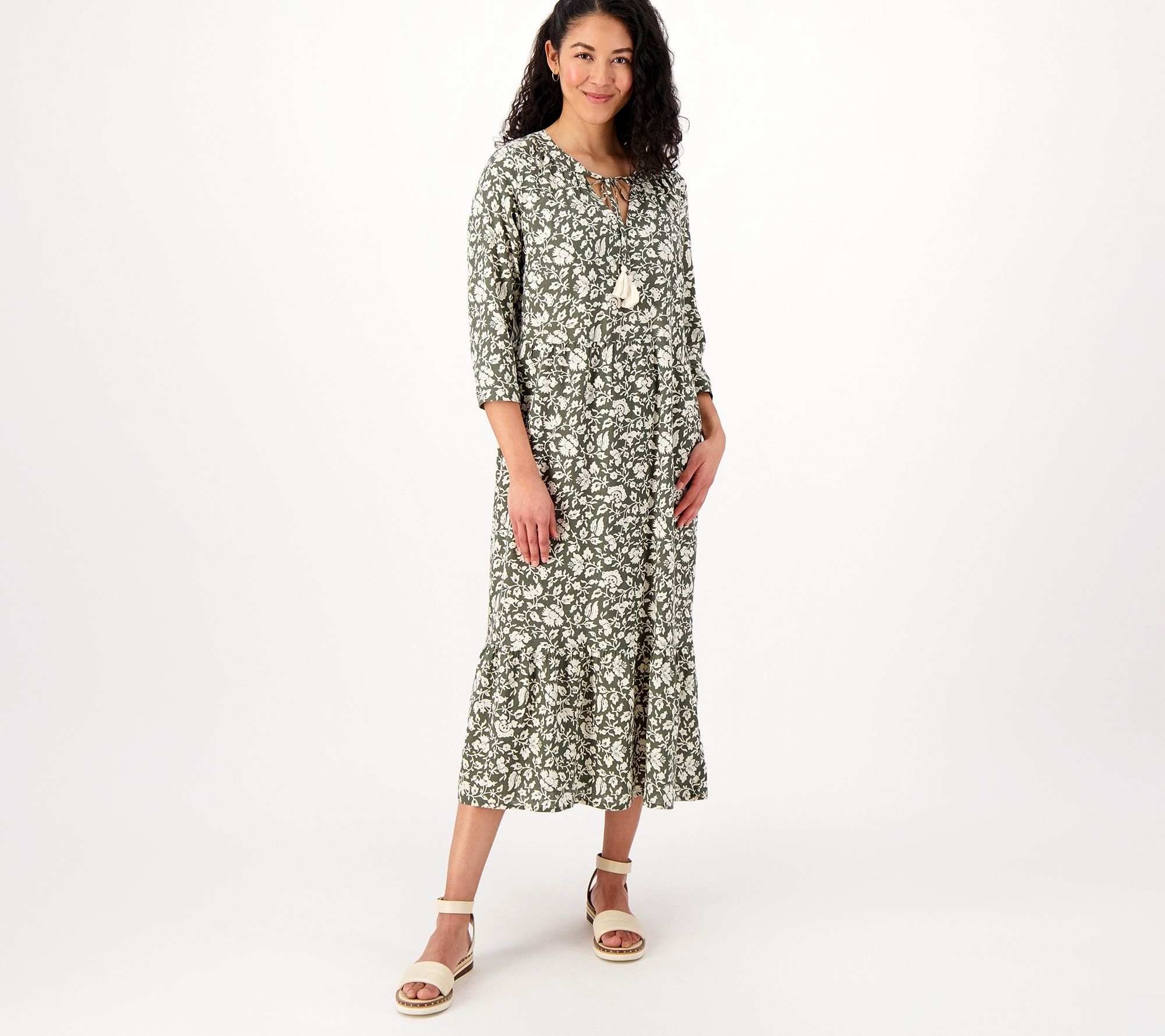 "As Is" Denim & Co. Naturals Printed Regular Midi Dress